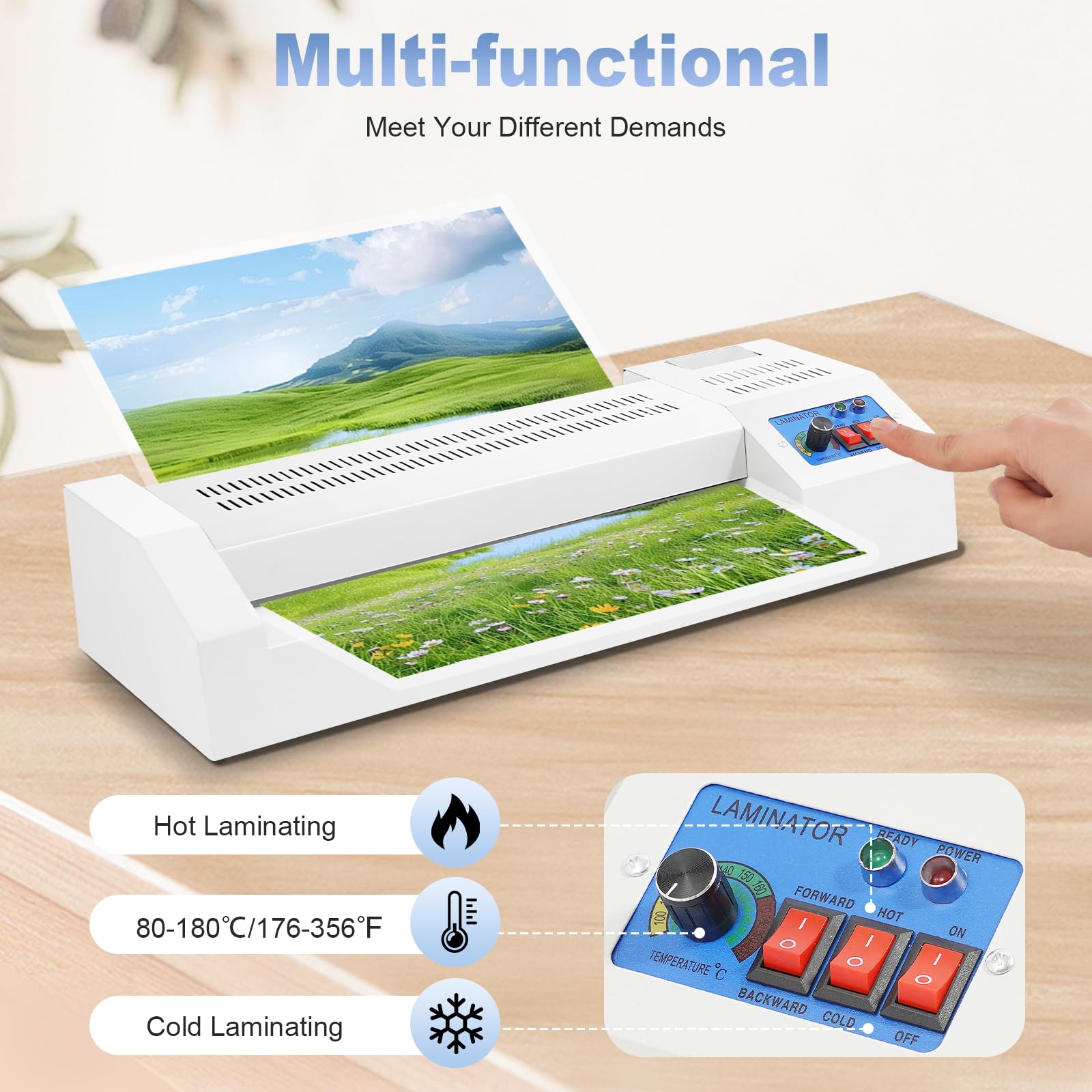 Electric Thermal Laminator Machine, 4 Roller System for Professional Finish Prevents Misfed Items, Hot Cold Film Laminating, A4/A3, 19.7Inch