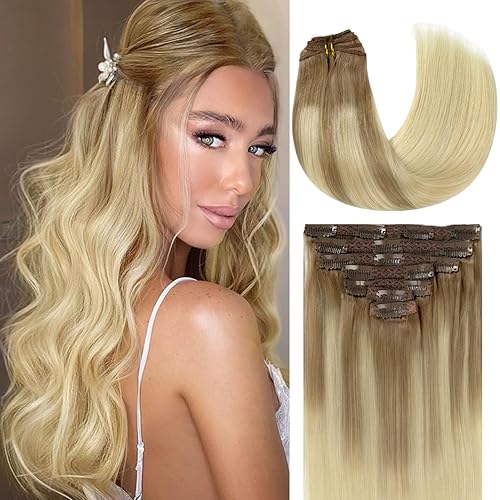 Vista 113 de Lacer Extensiones de cabello humano con clip, de doble trama, cabello brasileño de cabeza completa, color negro azabache, extensiones de cabello
