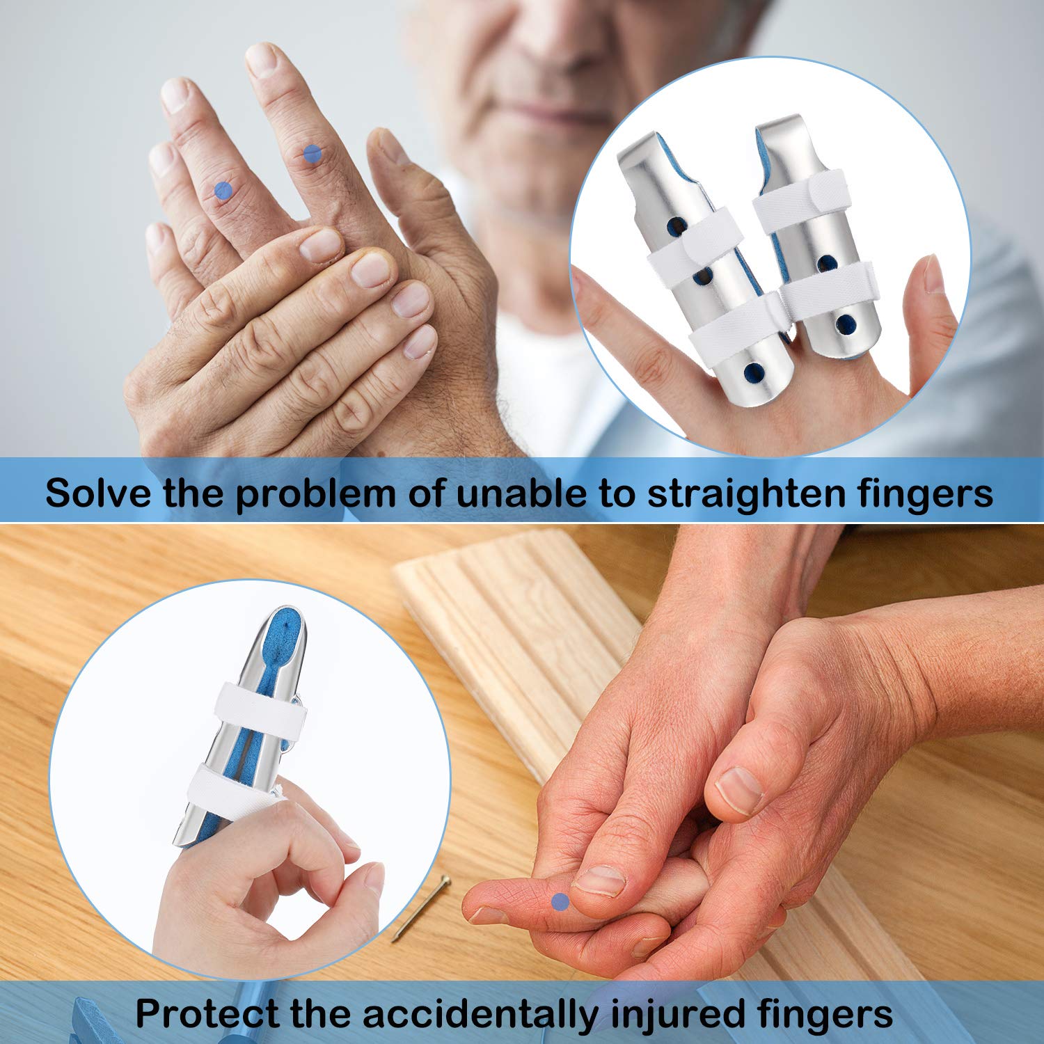 10 Pieces Finger Splints Metal Padded Finger Support Finger Stabilizer with Soft Foam Interior and Loop Straps for Adults and Children, 3 Sizes (Blue) : Health & Household
