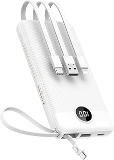 VEEKTOMX Portable Charger with Built in Cables, 10000mAh Ultra Slim Power Bank with 5 Outputs and LED Display, External Battery Compatible with iPhone/iPad/Samsung and Other Smart Devices for Travel