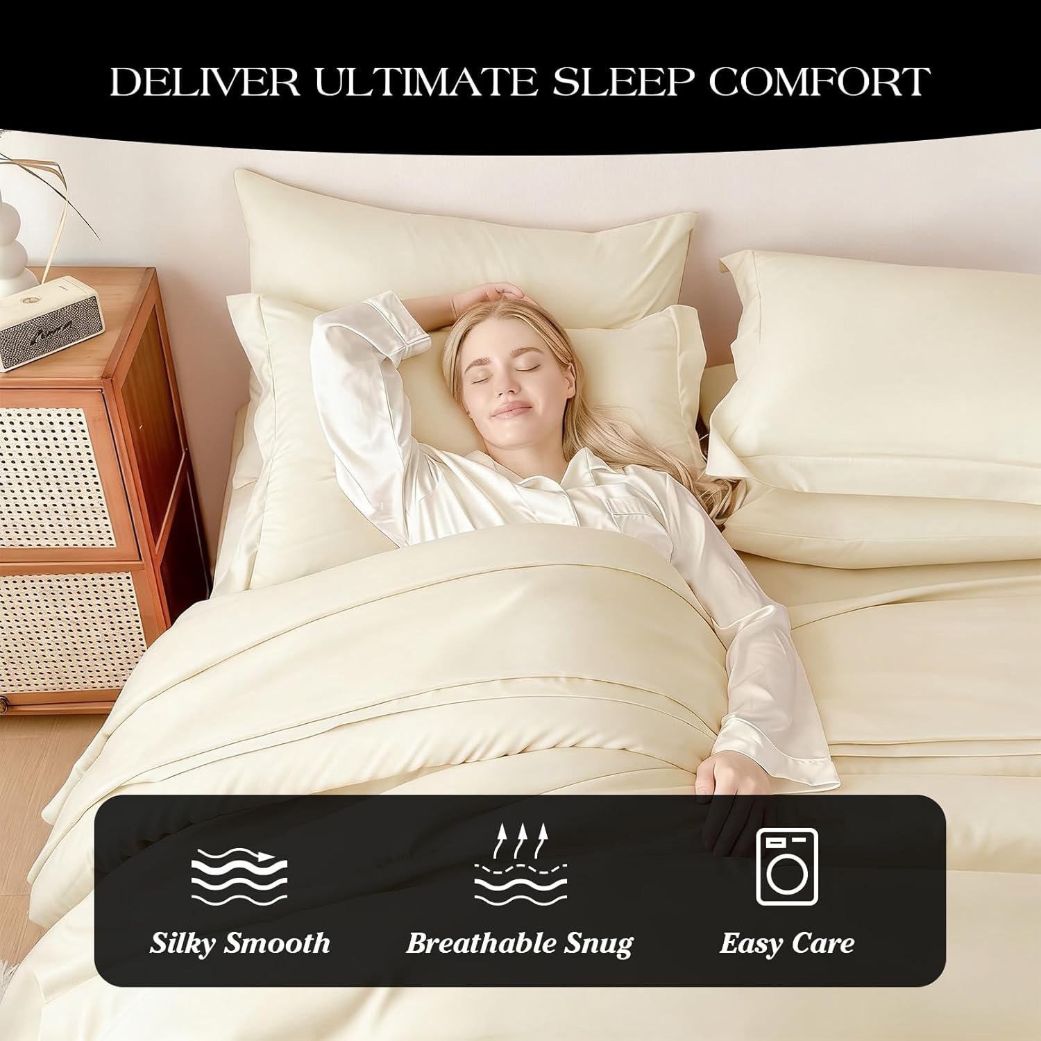 Double Brushed Micorfiber Twin/XL Twin Comforter Set Cream- 7-Piece Bed in a Bag, All-Season Soft Bedding with Sheets & Envelope Pillowcases (68"x88",Twin)