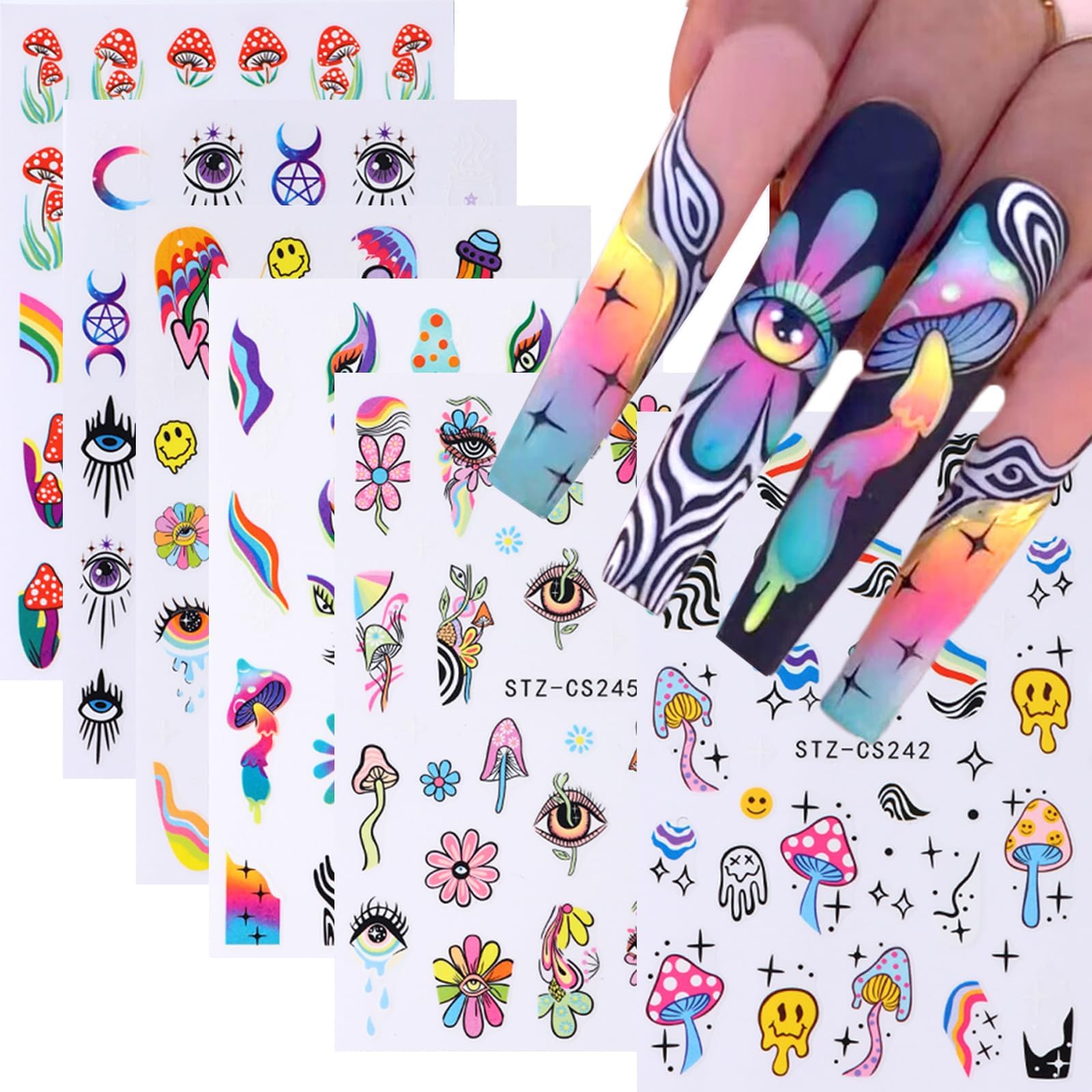 6 Sheets Iridescent Nail Art Stickers 3D Self Adhesive