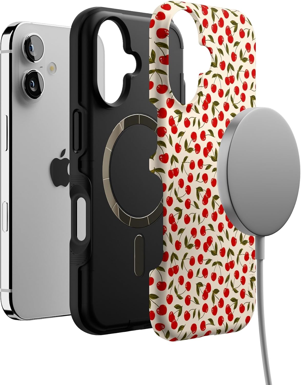 Casely iPhone 16 Case | Cherry on Top | Red Cherries | Bold Protective Design | Compatible with MagSafe