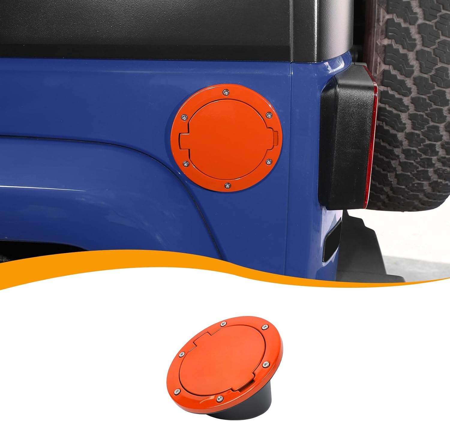 Hoolcar For JK Fuel Filler Door Gas Tank Cap Cover Compatible with Jeep Wrangler JK JKU 2007-2017, Exterior Accessories, Orange