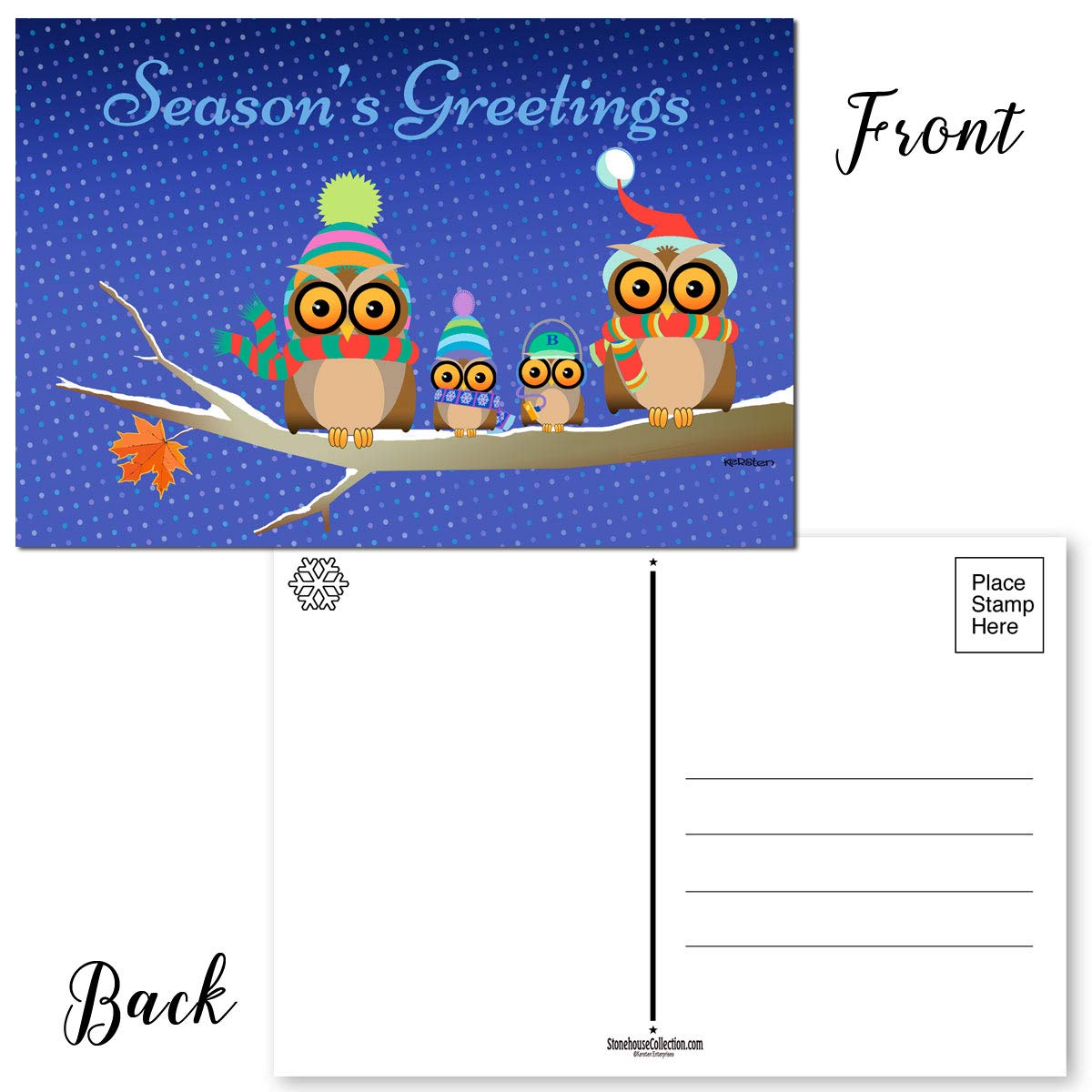 Stonehouse Collection Christmas Postcards - 40 Holiday Fun Postcards - 4 x 6 Inch Postcards (Owls)