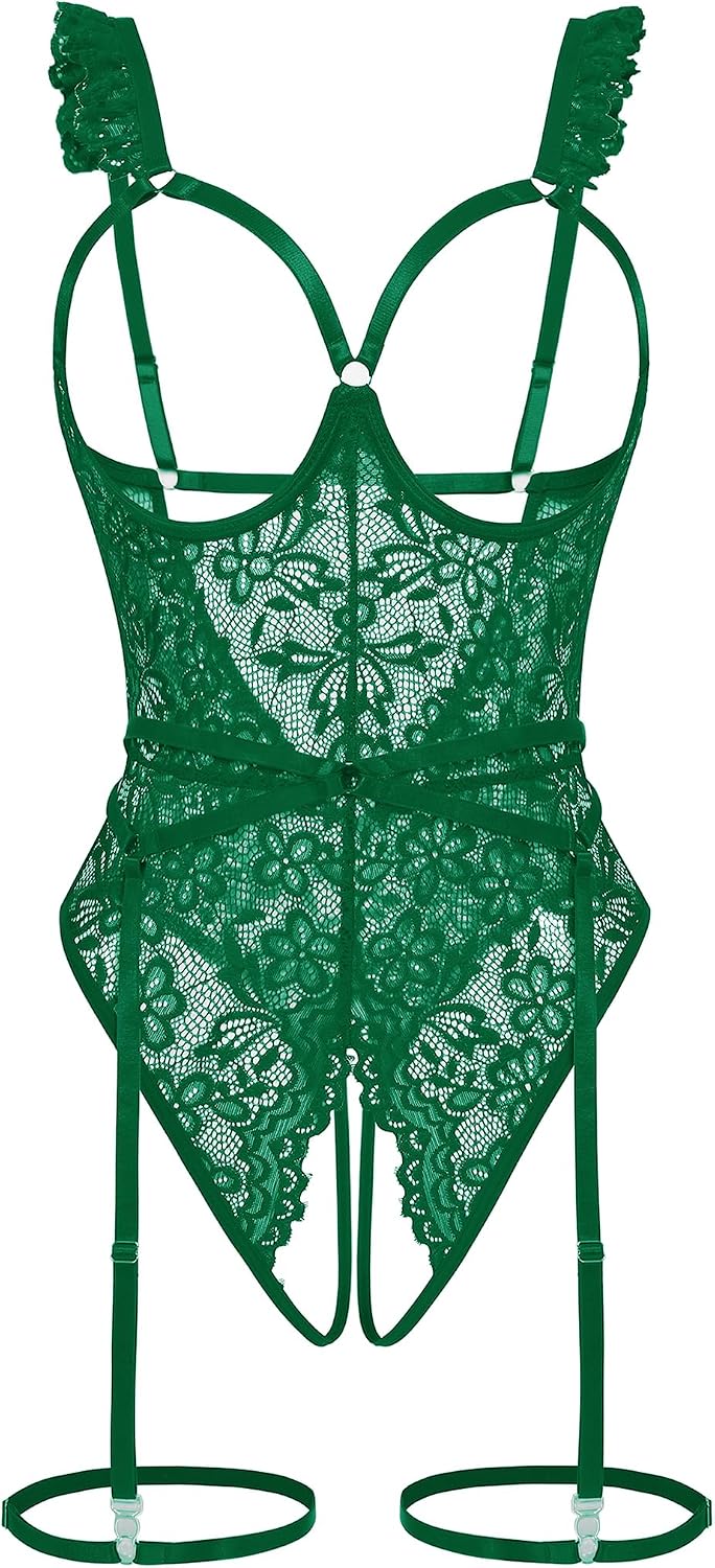 Avidlove Lingerie Sets for Women Sexy Lace Teddy Cut Out Garter Bodysuit