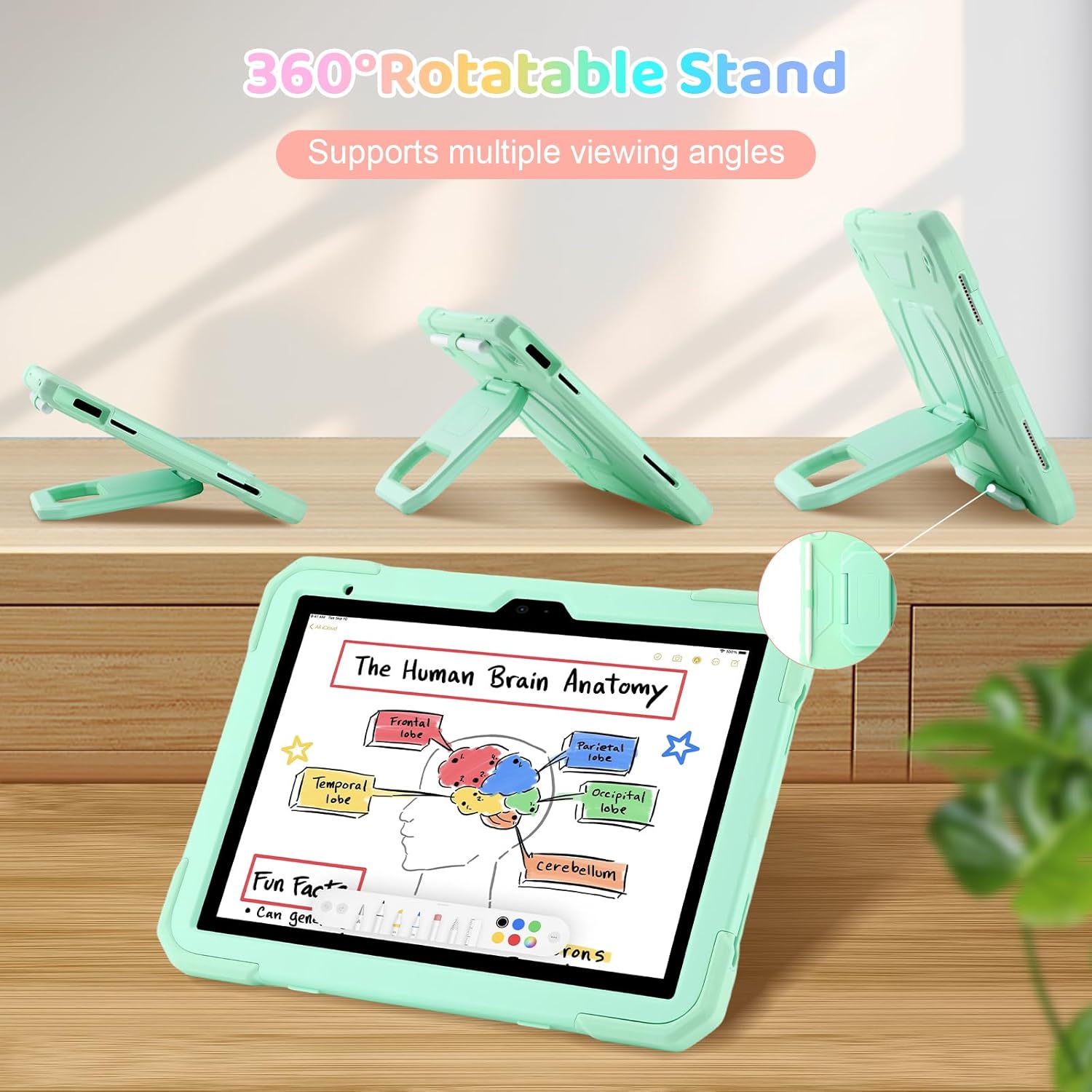 Case for iPad (A16) 2025 11th Gen 10.9'', iPad 10th Generation 2022 10.9'', with Tempered Glass Screen Protector, Rugged Kid Case with Shoulder Strap/Pencil Holder/Folding Stand (Mint Green)