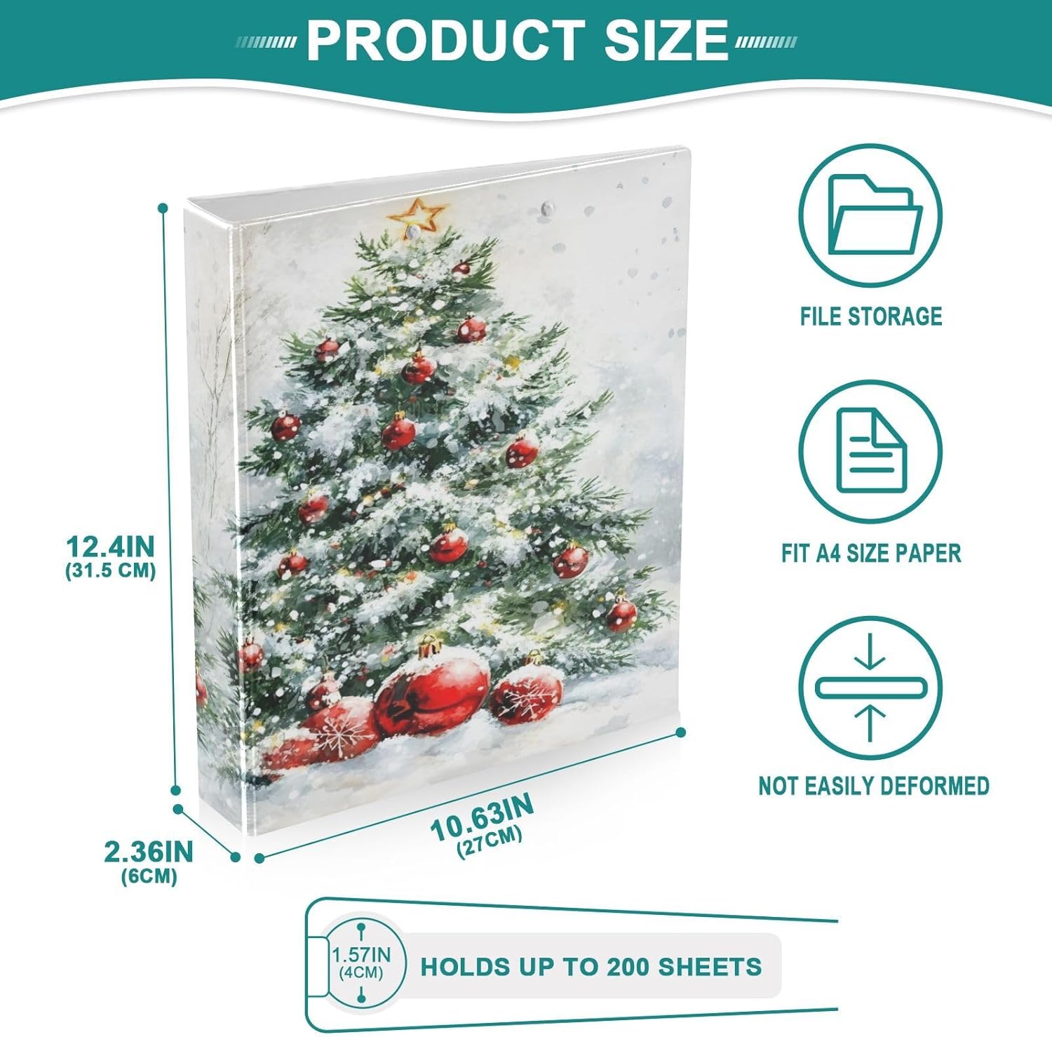 3 Ring Binder Christmas Tree Green Snowflake 1.5 inch Binders Three Ring Binders with Clipboard Fit 8.5'' x 11'' Paper 3 Interior PVC Clear Pockets for Office Supplies - Image 7