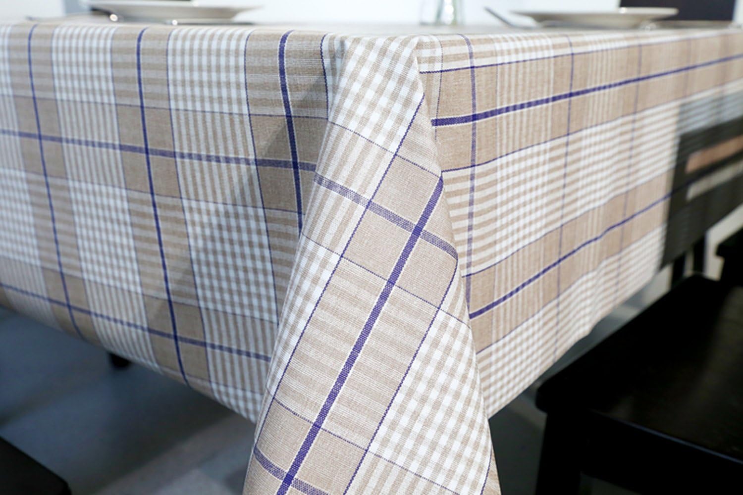 LEEVAN Heavy Weight Vinyl Rectangle Table Cover Wipe Clean PVC Tablecloth Oil-proof/Waterproof Stain-resistant-54 x 72 Inch(Coffee Plaid)