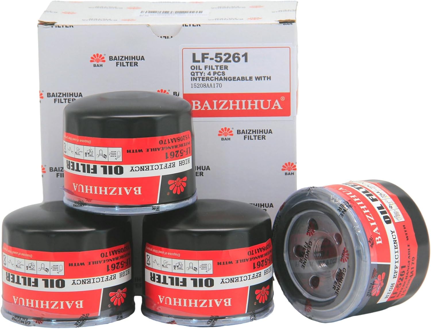 4-PACK BAIZHIHUA LF-5261 Premium Oil Filter Replace 122-0833, 15208AA170, LF3591, 1220833 Fits Cummins Onan HDKAH, HDKAJ, HDKAK, 2015-2024 Subaru WRX, 2022-2024 Subaru BRZ,2015-2020 Levorg 1.6L