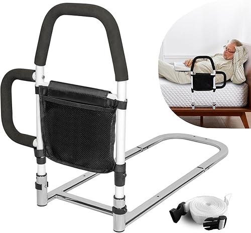 Miniatura 15 de Rieles de cama para adultos mayores con alturas ajustables y asas laterales extensibles, barra de asistencia de cama plegable para prevención