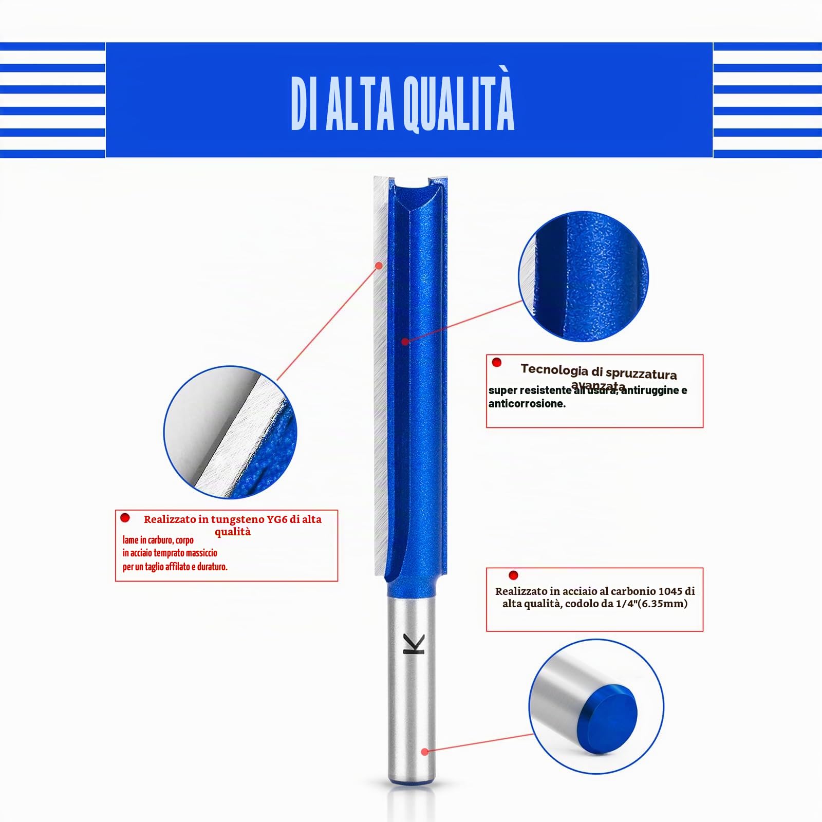 3Pcs Fresa Dritta a Doppia Scanalatura 8 mm, Punta Dritta Fresa extra lunga per legno,Frese per Legno lunghezza di lavoro extra lunga, 50 mm, 63 mm, 76 mm