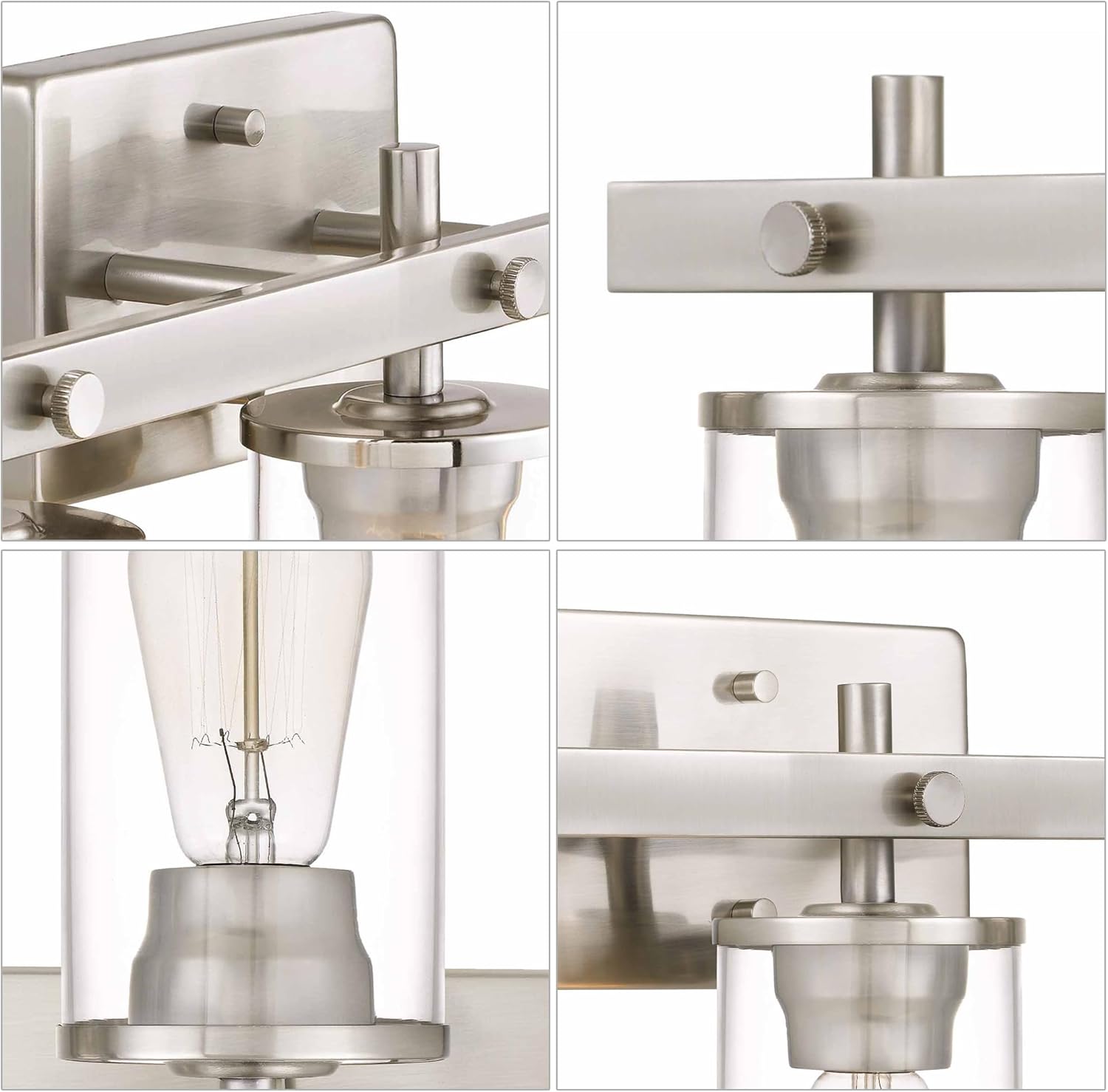 Tawson Hos Modern Farmhouse 3-Light Vanity Light with Clear Glass Shade in Brushed Nickel for Bathroom, Hallway, Entryway, Kitchen, Mirror, Laundry Room