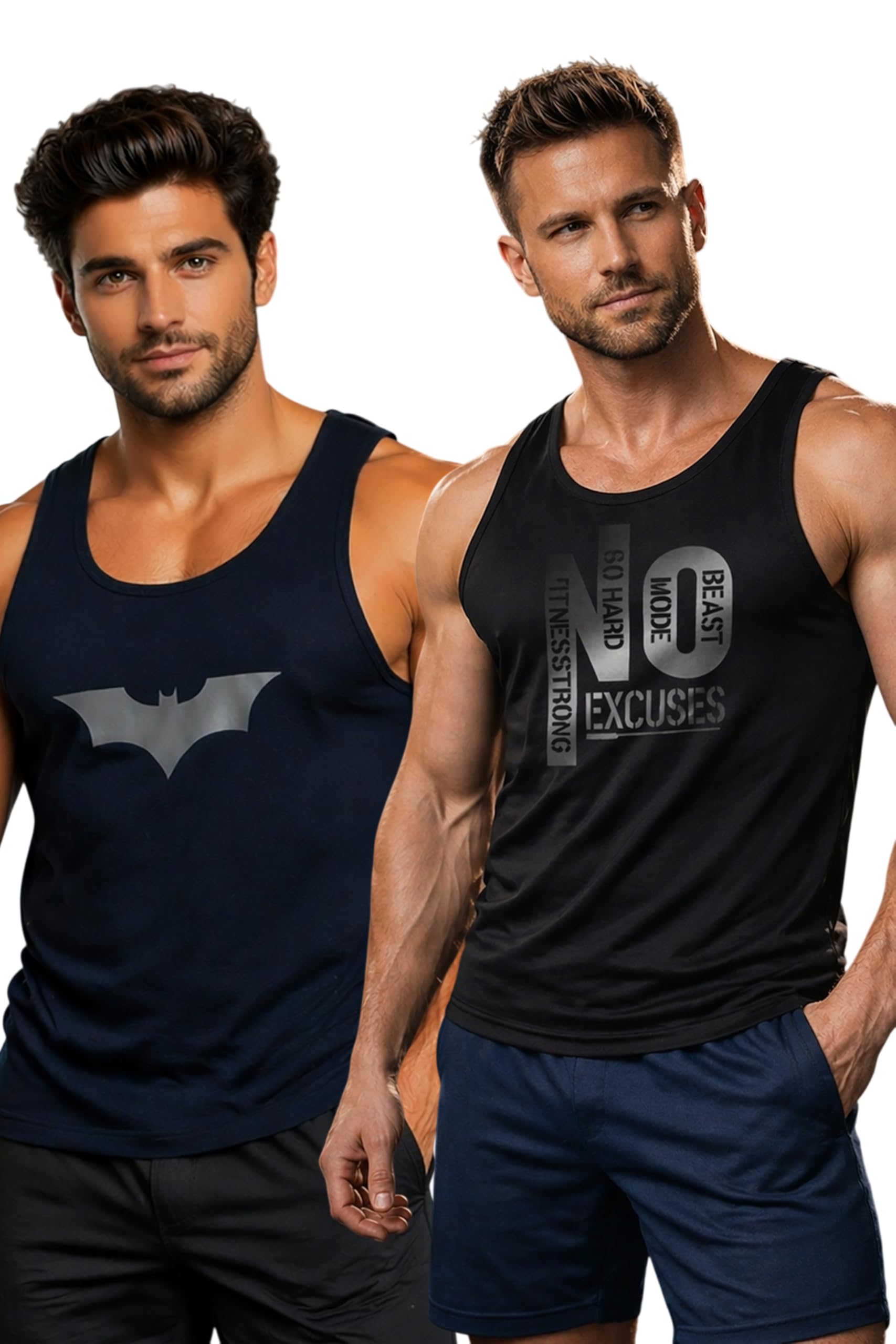 Polyester Letter Printed Vest for Men - Pack of 2 - Black & Navy Blue | Round Neck | Sleeveless | Regular Fit | Summer & Gym Wear Tank Top for Men-image-37