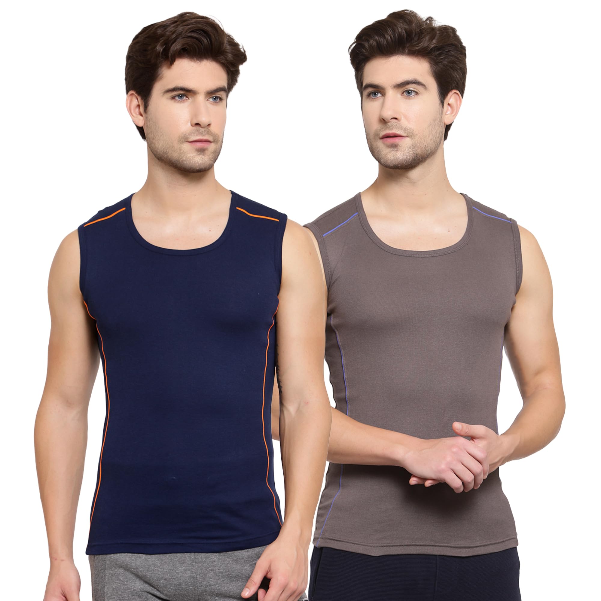 sporto Men's Pure Cotton Solid Broad Shoulder neon Piping Gym Vest Pack of 2-Assorted-picture-31
