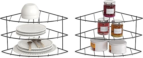 Miniatura 5 de Deco Brothers Organizador de estantes esquineros de 3 niveles para mostrador y gabinete, paquete de 2, color negro