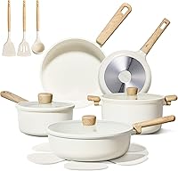 CAROTE 16-Piece Ceramic Non-Stick Cookware Set - Induction Pots & Pans, PFAS/PFOA-Free, Healthy & Easy Clean