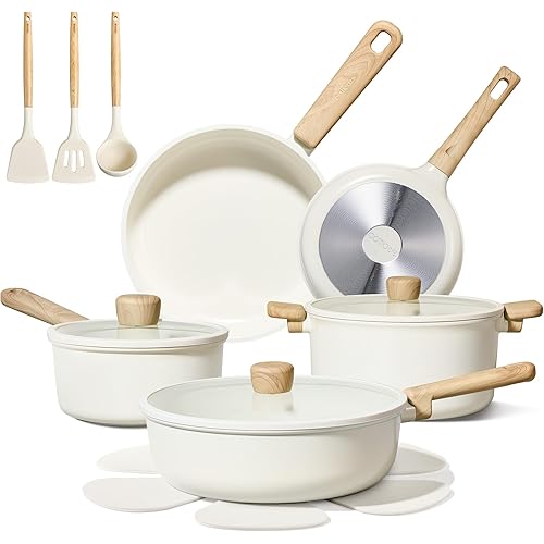 CAROTE 16pcs Ceramic Cookware Sets, Pots and Pans Set Non Stick, Healthy Cookware Set, Induction Kitchen Pots and Pans, PFAS/PFOA Free