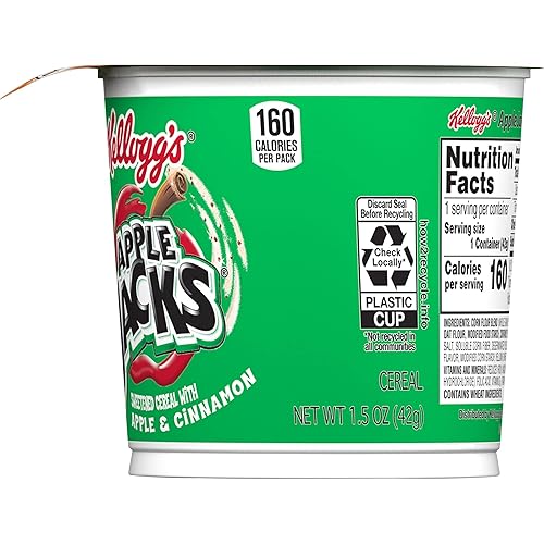 Miniatura 8 de Kellogg's Apple Jacks - Taza de cereales para desayuno, 8 vitaminas y minerales, aperitivos para niños, original, taza de 1.5 onzas