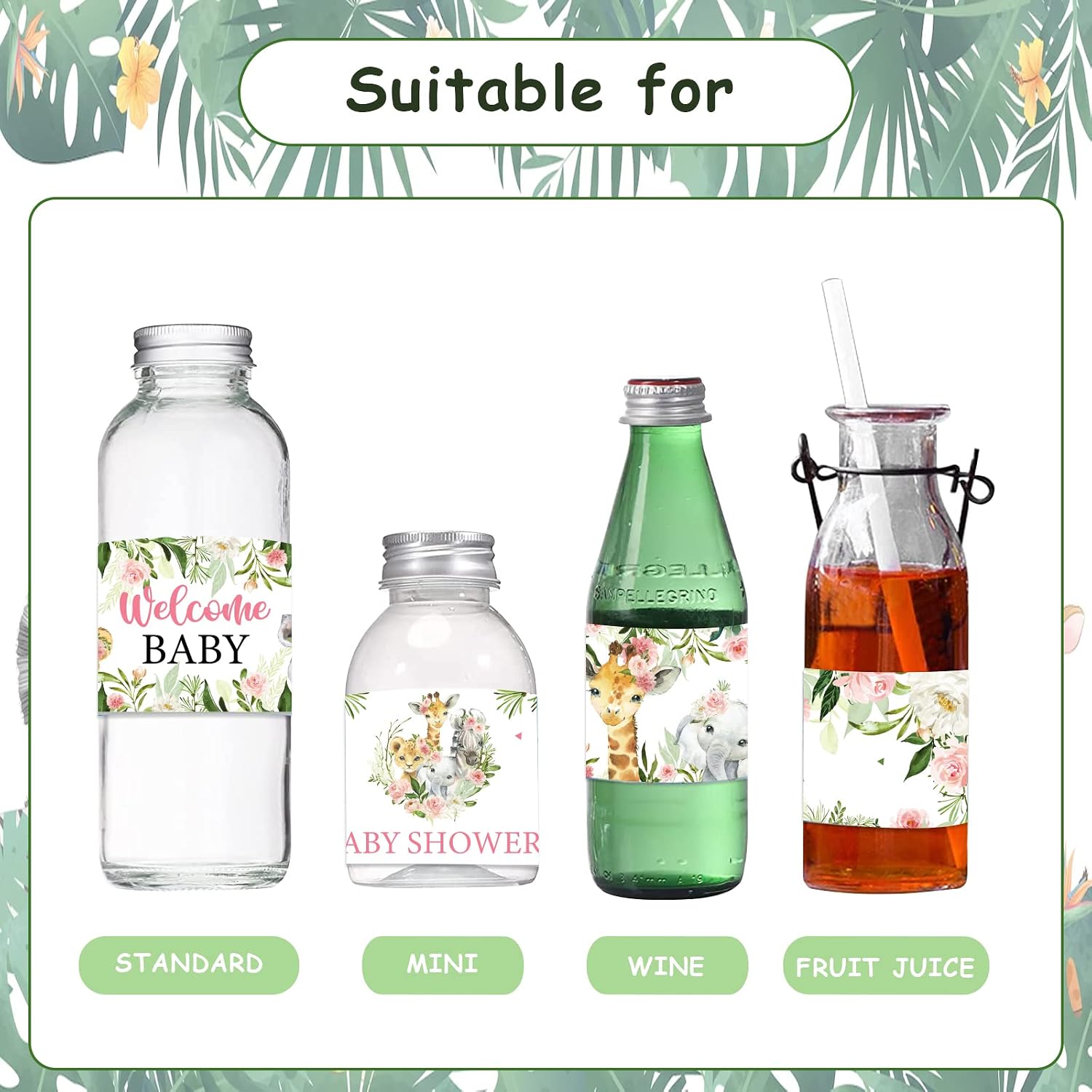 28Pcs Baby Shower Water Bottle Labels, Jungle Safari Water Bottle Labels Wild Animal Waterproof Bottle Stickers, Baby Shower Water Bottle Sticker for Baby Shower