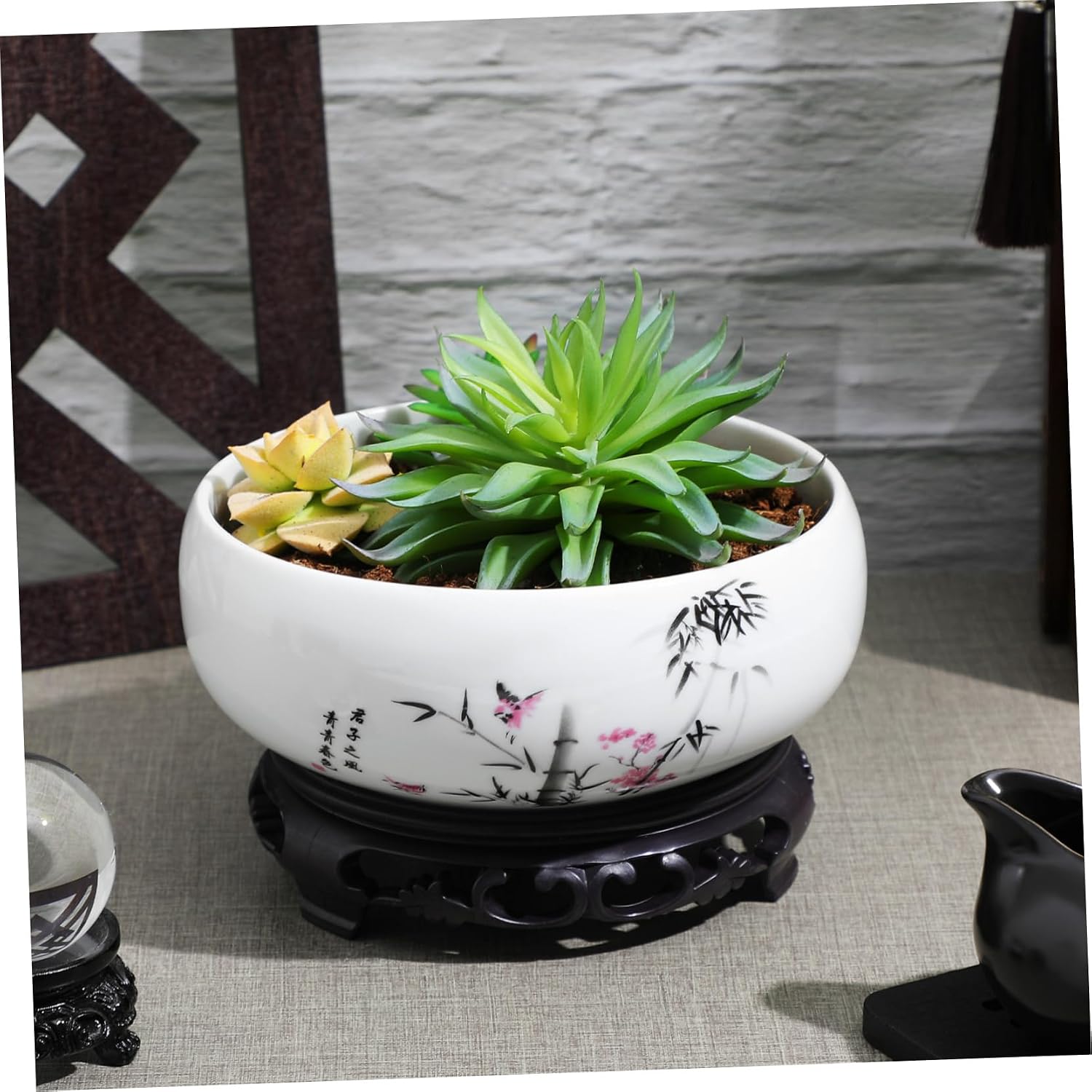 DOITOOL Hydroponic Ceramic Planter Pot with Plastic Base 6.88 Inch Round Porcelain Flower Pot for Succulents Indoor Outdoor Garden Decoration