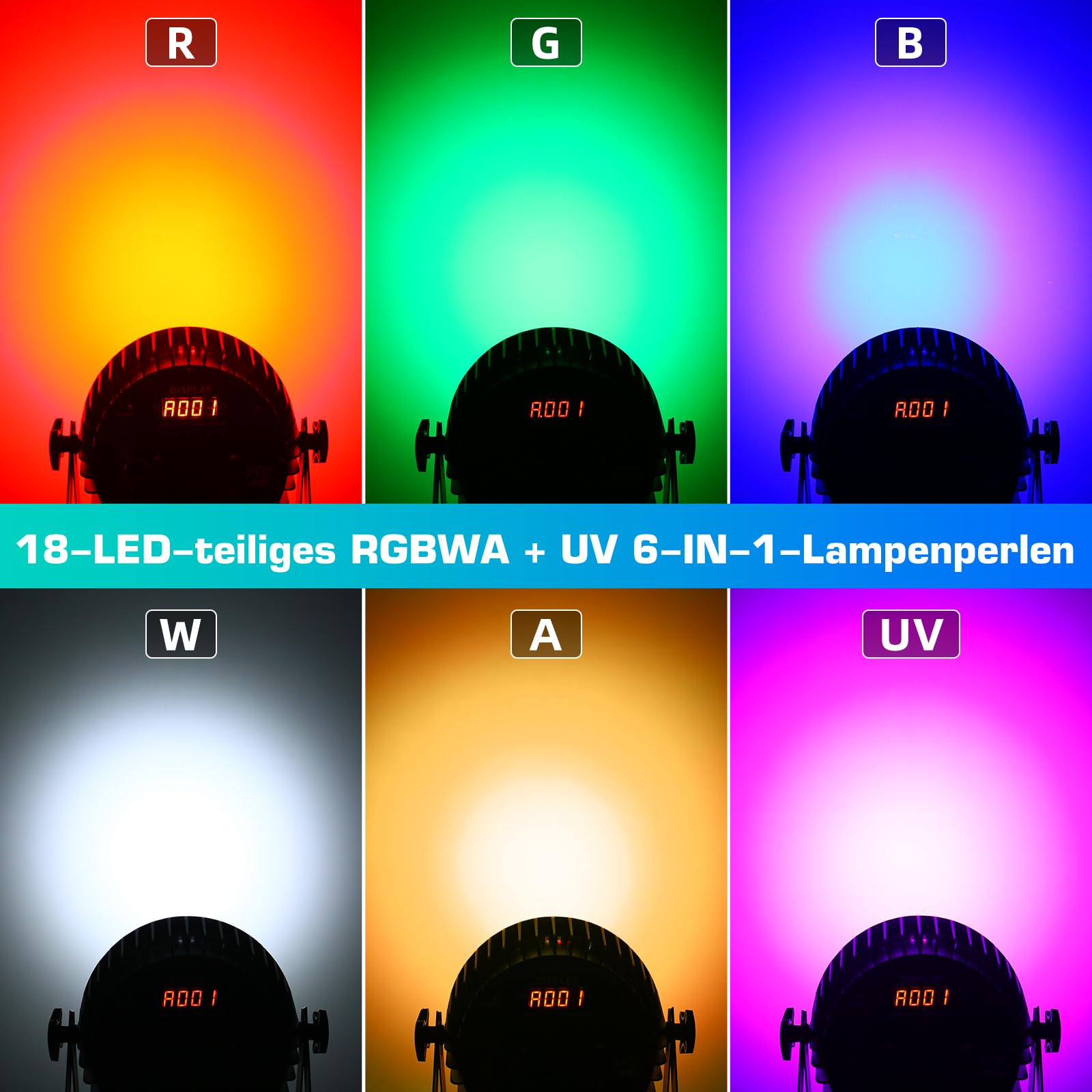 Projecteur PAR LED 200W RGBWA+UV 6-en-1 - Effets Lumineux DMX Pour Discothèque Et Scène