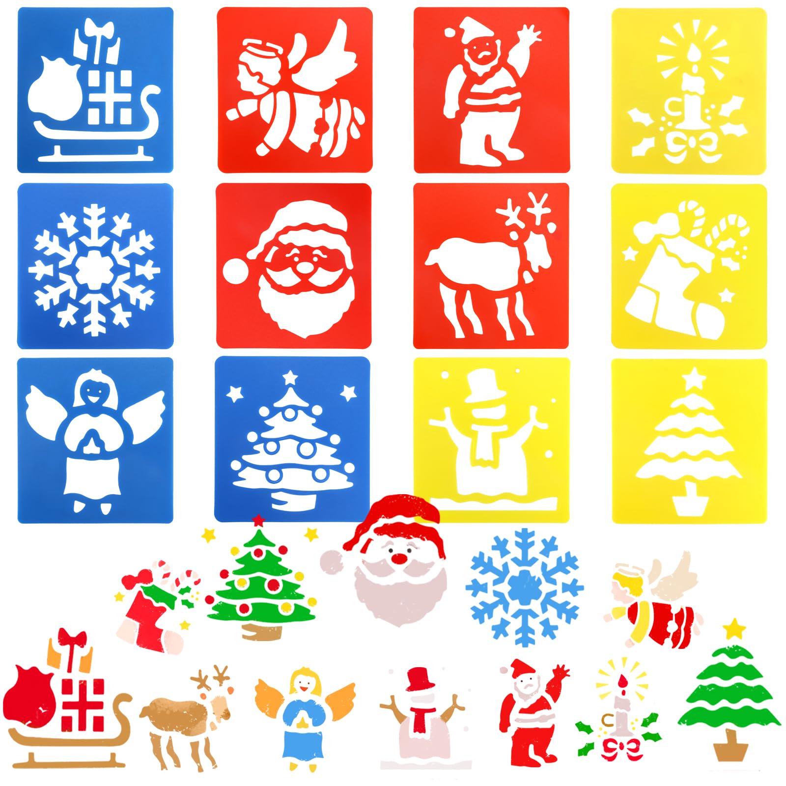 DPKOW 12pcs Christmas Stencils Crafts for Kids Xmas Painting Stencils Drawing Template Card Making kits DIY Craft Painting Supplies - Image 2
