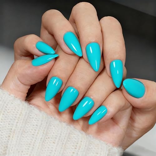 SXVME Teal Blue Press On Nails Almond - Acrylic Press