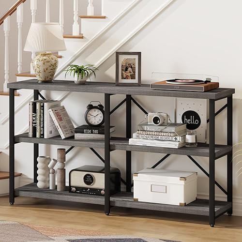 Miniatura 29 de BON AUGURE Mesa de entrada, mesas consola de 47 pulgadas para entrada, mesa estrecha para sofá para sala de estar, estantes de madera de 3 niveles