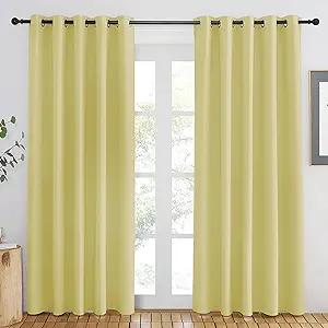 NICETOWN Paler Yellow Blackout Curtains 84 inch Length, Grommet Top Room Darkening Drapes for Bedroom Living Room, Light Blocking Window Covering for Privacy (W66 x L84 Inch, 1 Panel)