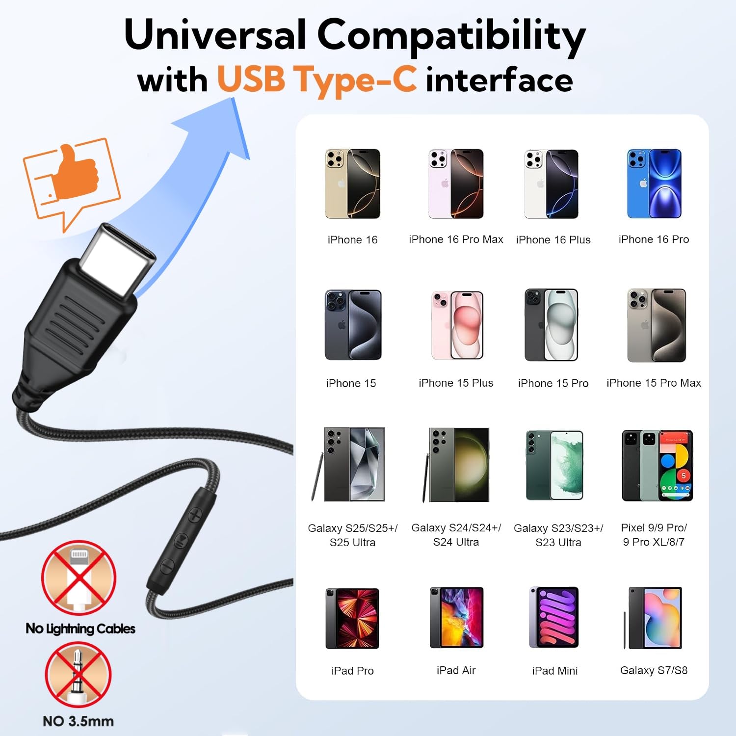 INFURTURE Cuffie over-ear cablate USB C/Type-C, cuffie con cancellazione del rumore con microfono, 28 dB ANC, leggere 195 g, cuffie cablate per pendolarismo/viaggi/ufficio/laptop/computer/tablet, idea