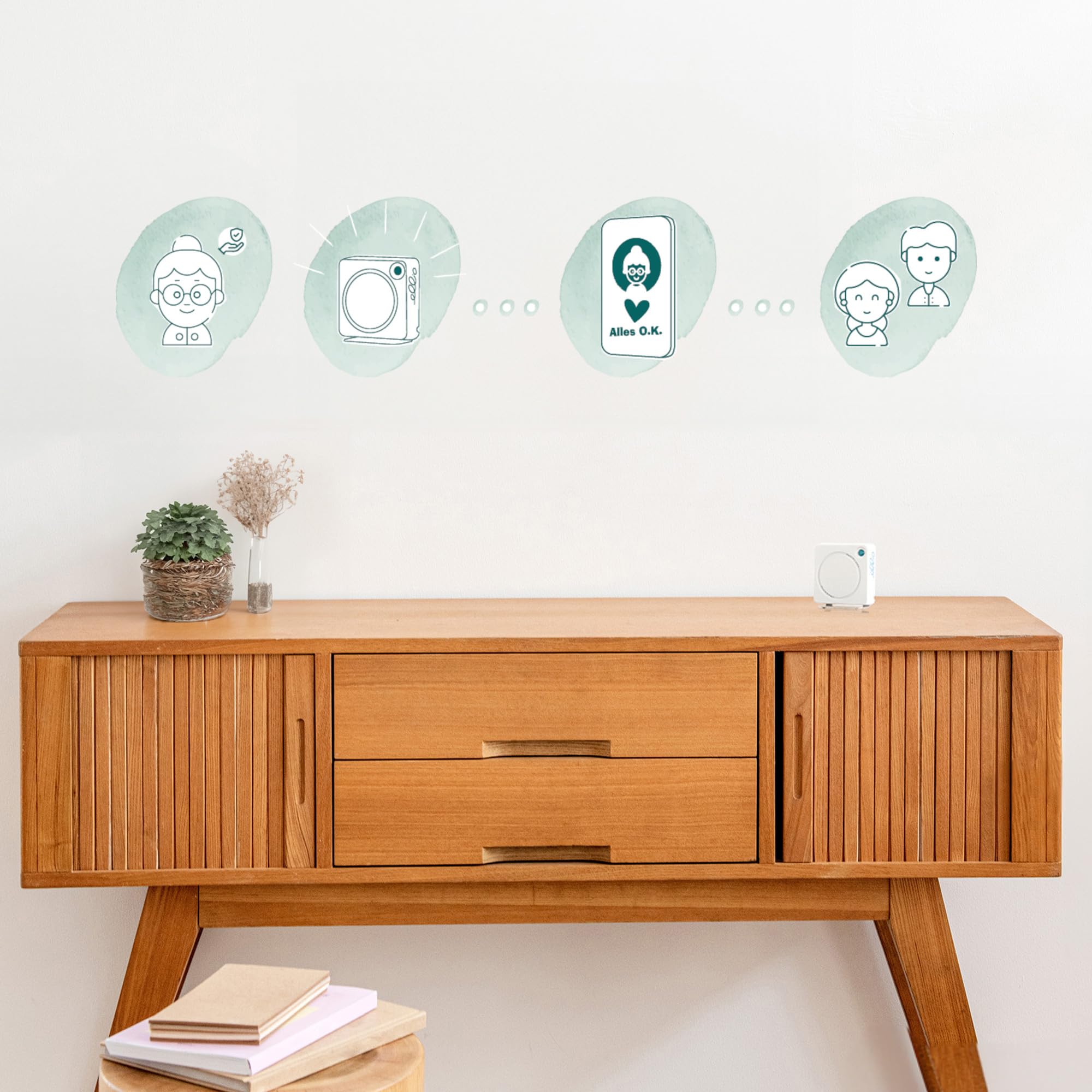 ellio Automatischer Hausnotruf für zu Hause inkl. kostenloser Familien-App. Ruft auch bei Ohnmacht Hilfe, denn es ist kein Notrufknopf notwendig. (WLAN)