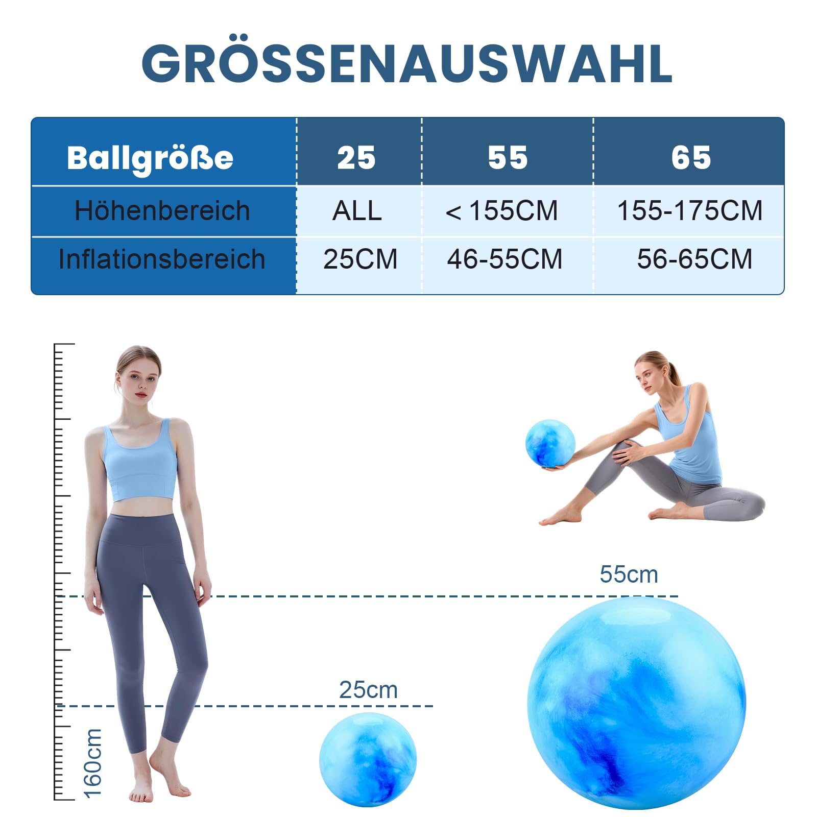 Ballon Grossesse 65cm et Pilates 25cm, Swiss Ball, Gym, Pilates, Anti-Slip Ballon Gonfleur Inclus, Fitness Materiel, Gymnastique, Yoga Accessoires