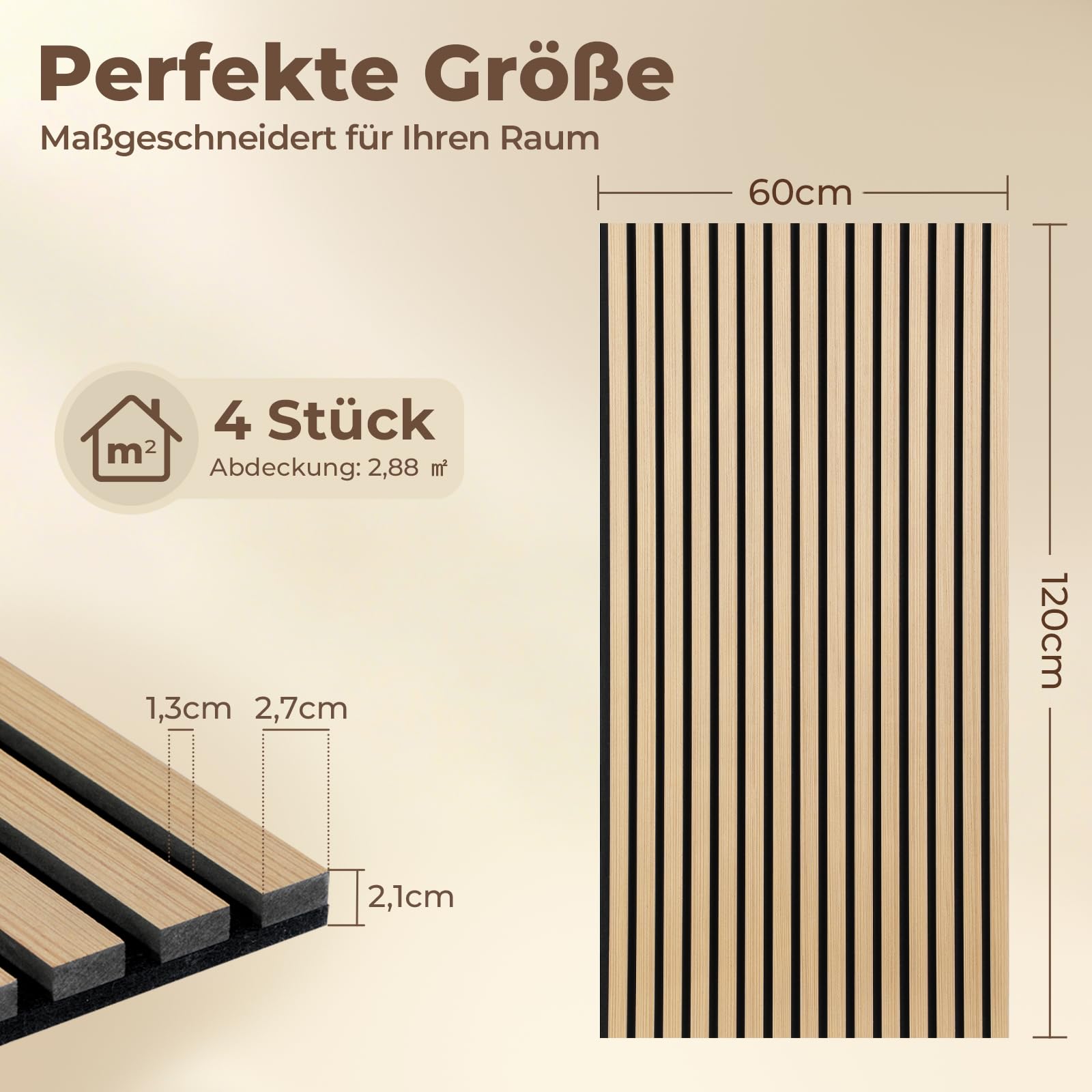 Akustikpaneele 120x60x2,1 cm, Ohuhu 4 Stück Schallschutzplatten in Holzoptik, Modernes Wandpaneel mit Hoher Schallabsorption, Einfache Installation & Schneidbar, Paneele Wand für Wohnzimmer Büro