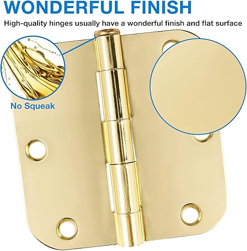 Vista 32 de Bisagras de puerta de latón satinado de 3.5 x 3.5 pulgadas, bisagras de puerta doradas interiores para puertas, paquete de 12 bisagras de puerta