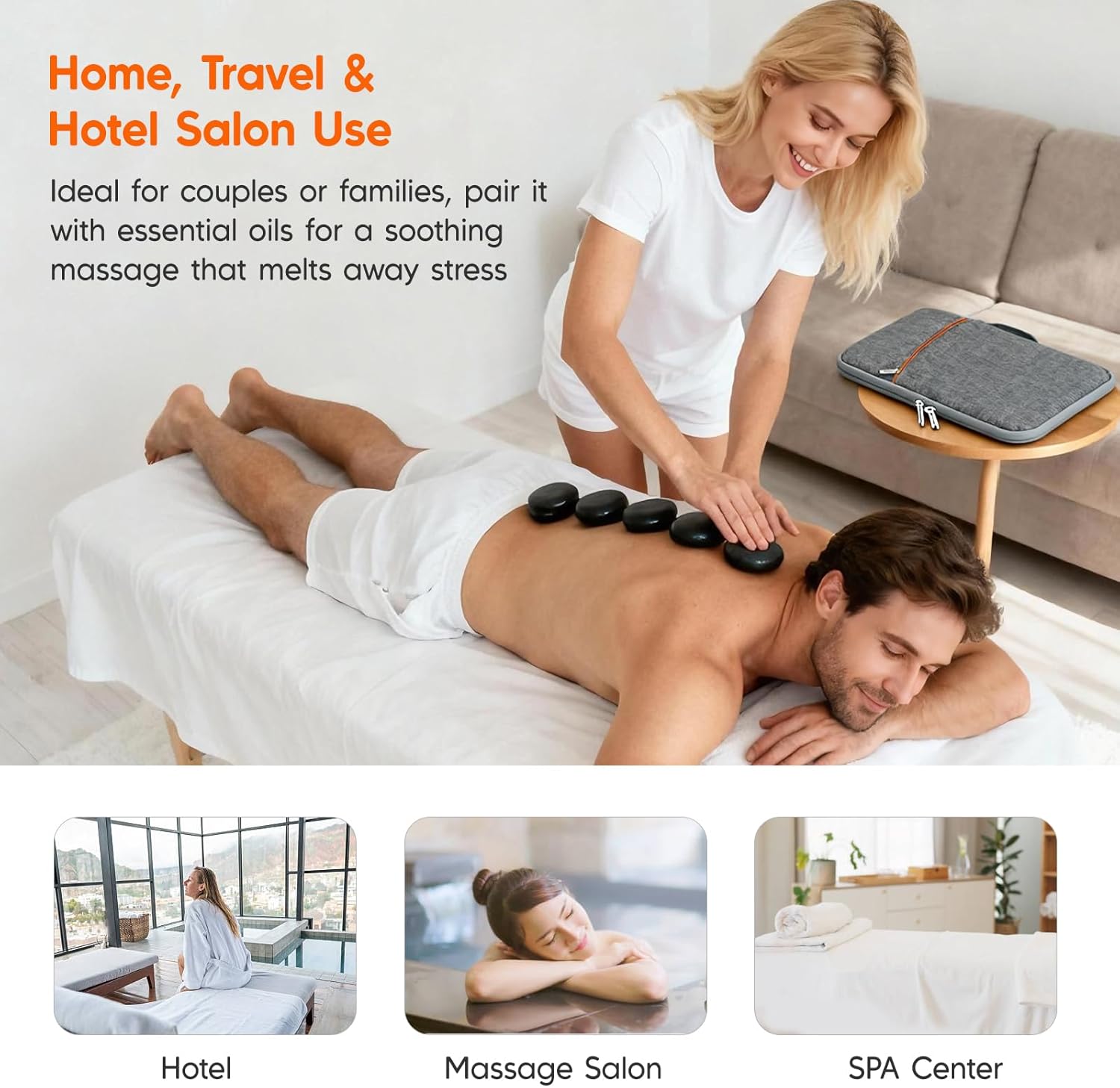 Portable Hot Stone Massage Warmer - Digital Controller Rocks Heating Bag, Electric Massager and Heater for Home Spa Relax Muscles 110V (NO Stone) (Small Size)