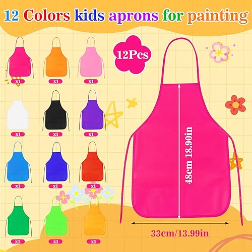 Miniatura 2 de PLULON 12 delantales infantiles para pintura, delantales de tela para niños, para pintura artística, manualidades, hogar, cocina, aula, fiesta y