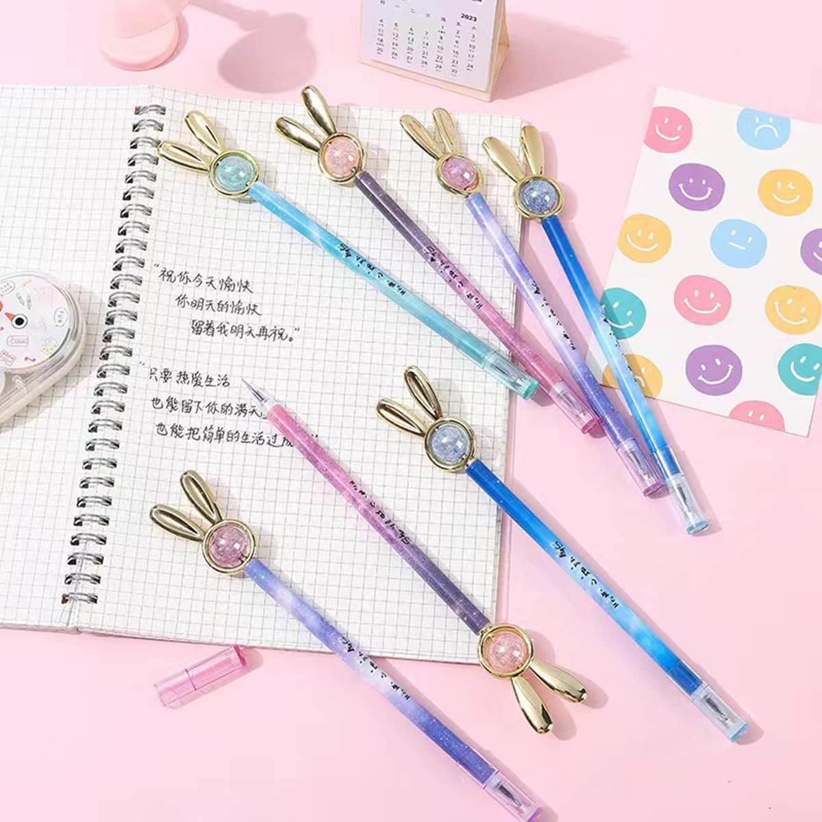 12PCS Cute Rabbit transfer beads Cartoon Gel Pen Creative Liquid Gel Ink Rollerball Pen Novelty Creative Design,for School Home Office Stationery Store Kids Gift,Party Supplies image 2