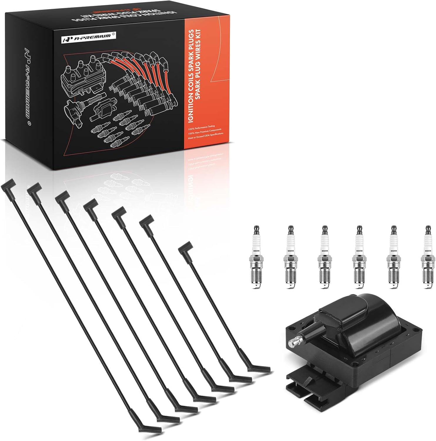 A-Premium 1 Ignition Coils with 7 Spark Plug Wires and 6 Iridium Spark Plugs Compatible with Ford - 1991 1992 1993 1994 1995 - Ranger, Aerostar, 3.0L