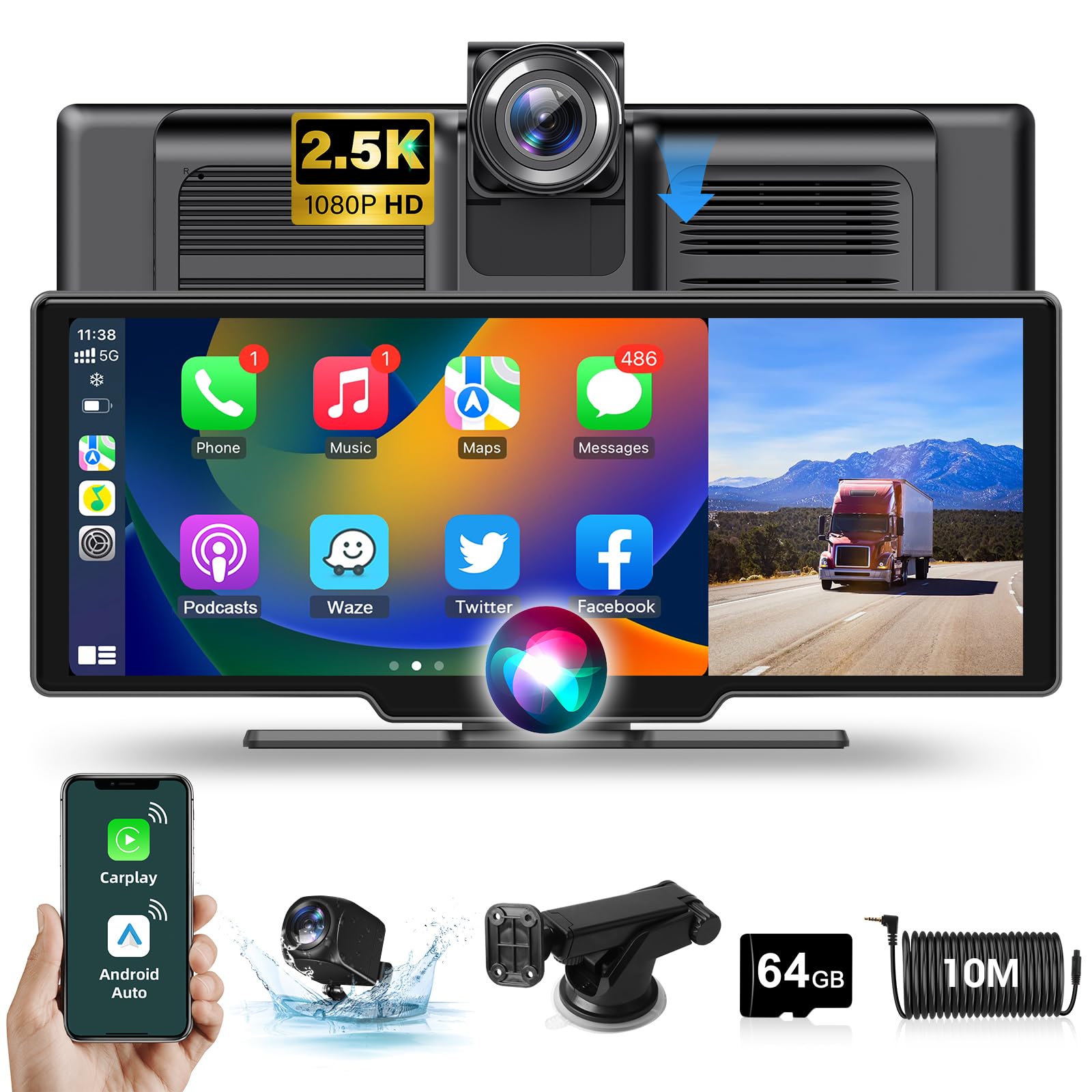 display wireless carplay 10.26 pollici con telecamera rear 1080p