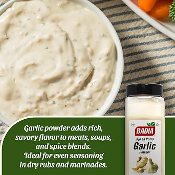 Badia Garlic Powder, 16 oz Fine Garlic Seasoning for Everyday Cooking | Smooth garlic powder adds rich savory flavor to meats, vegetables, sauces, soups, marinades, and homemade spice blends