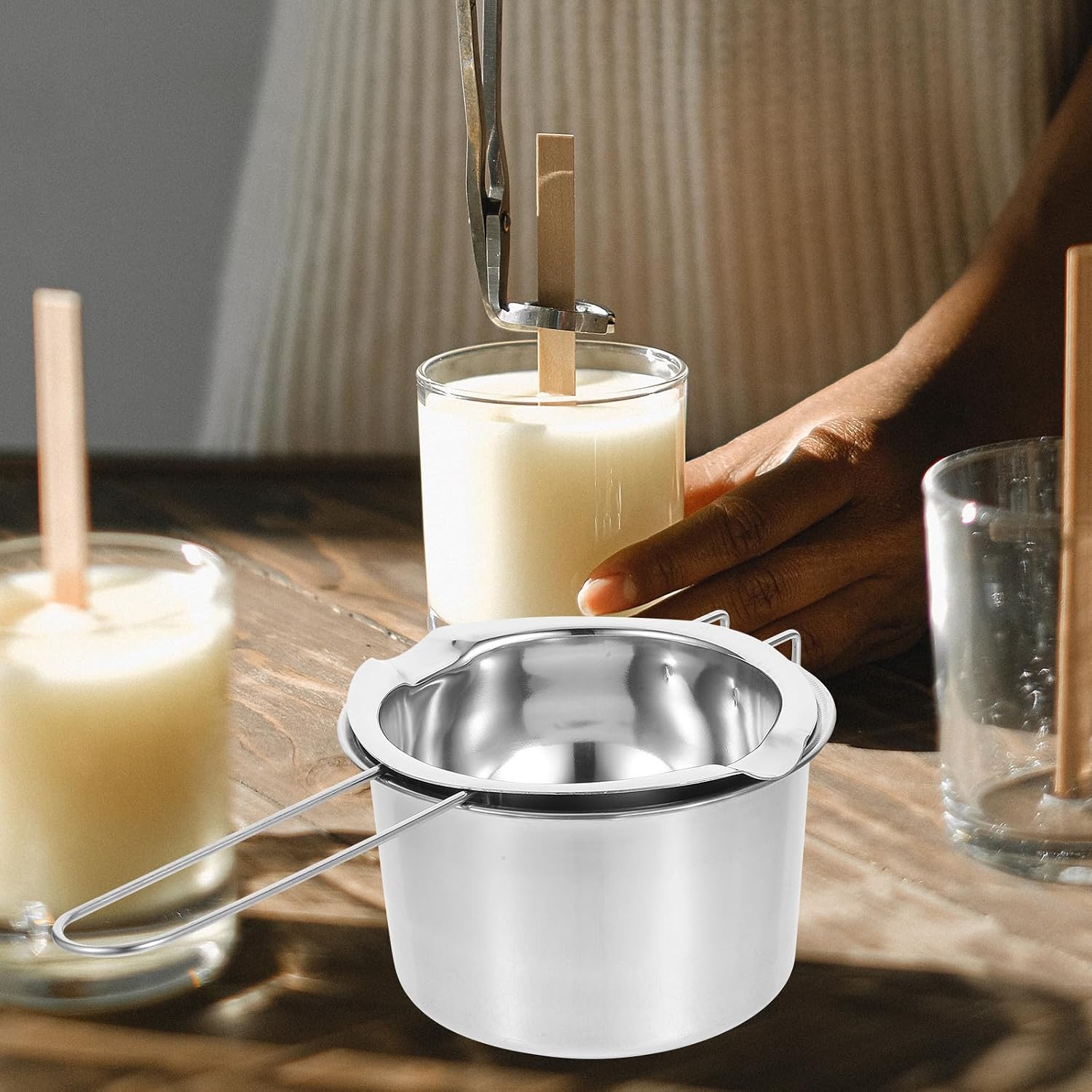 GARVALON Stainless Steel Wax Melt Pot Double Boiler Set for Candle Making DIY with Heat-resistant Handle, Multi-use Wax Melting Pan for Crafting and Pouring
