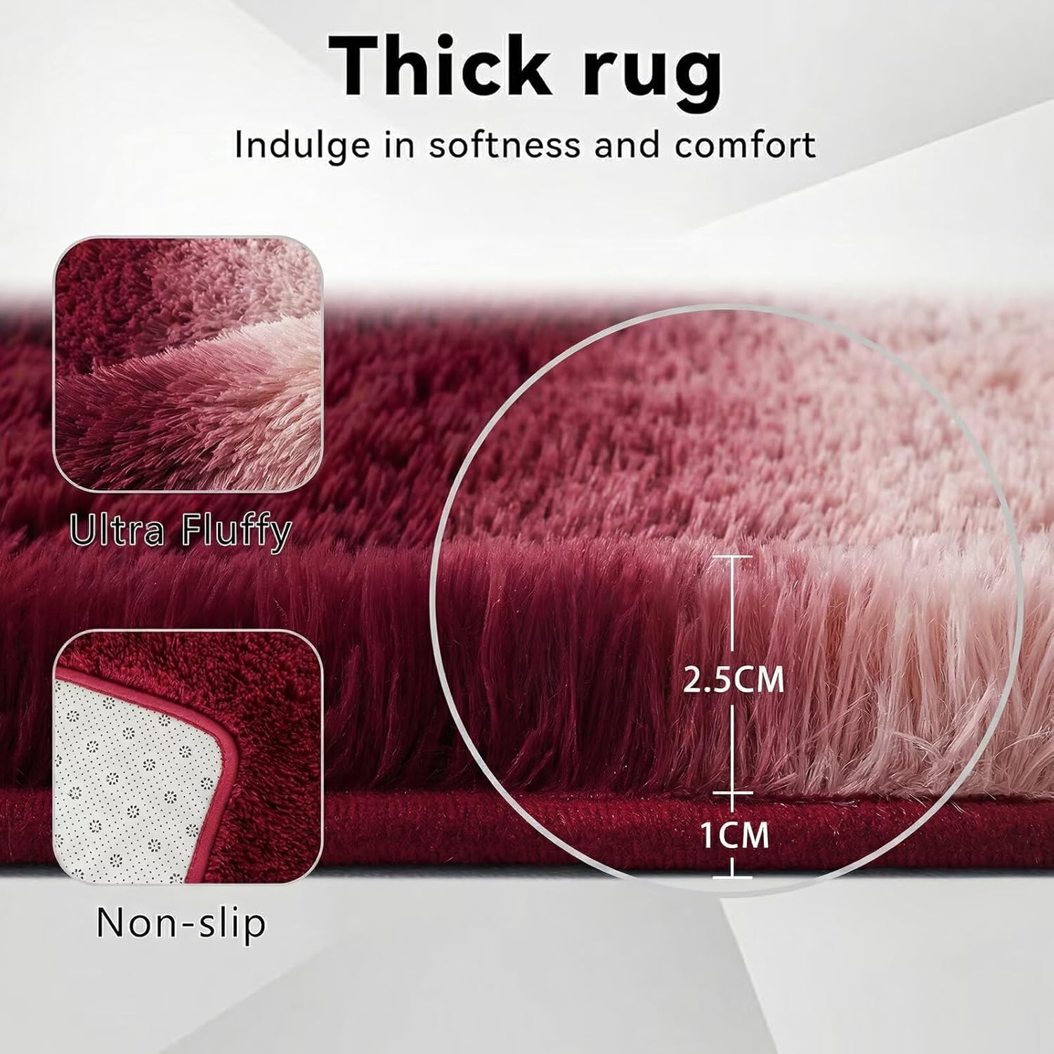 Poboton Super Soft Shaggy Area Rugs Fluffy Carpets, Indoor Area Rugs for Living Room Bedroom Kids, College Students Home Decor, Rectangular Fuzzy Rug, 5x8 Feet, Gradient Red