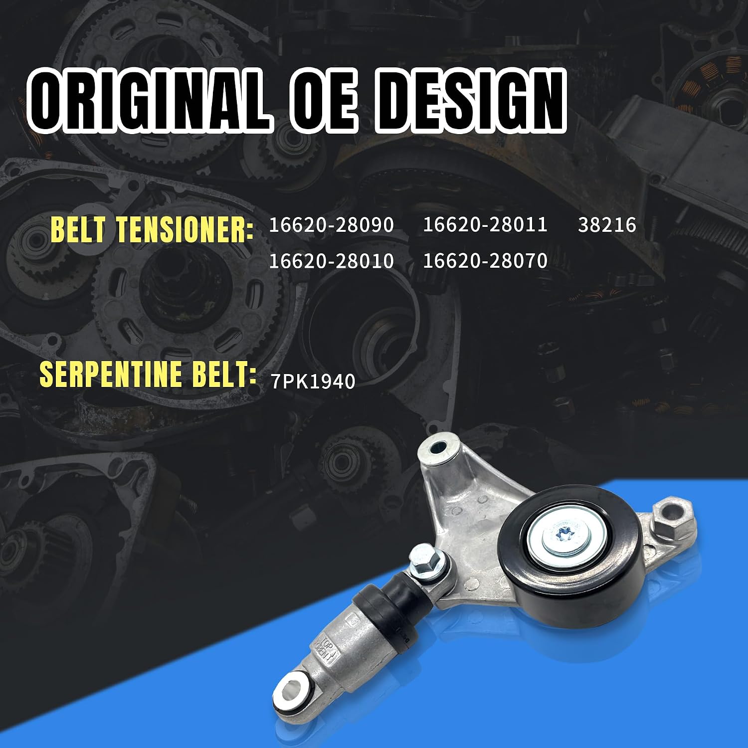 Drive Belt Tensioner 38216 Fit for Toyota Camry 2002-2006, Highlander 2001-2007, RAV4 2001-2005 Solara 2002-2006, for Scion tC 2005-2010, Replace# 166200W110, 1662028010