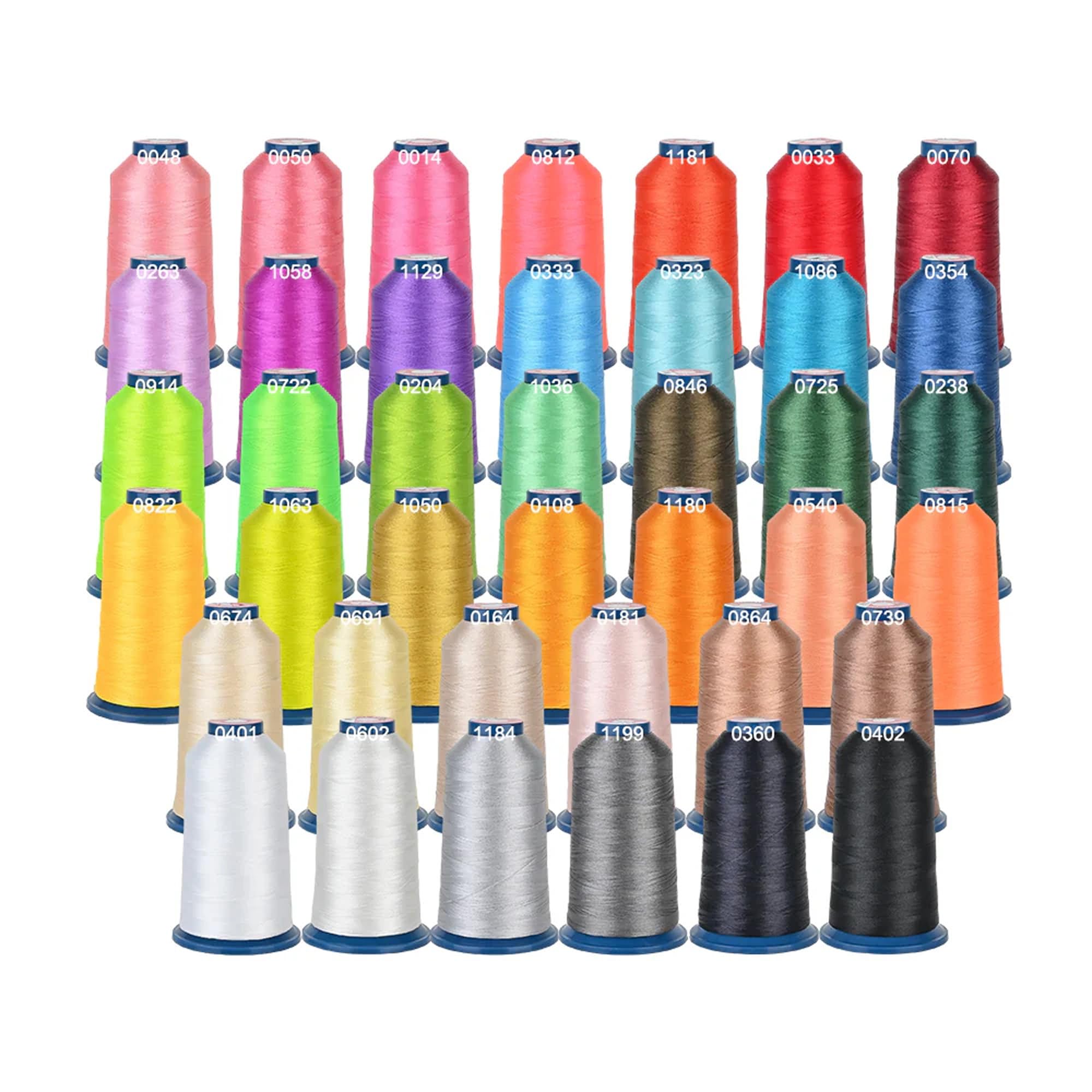 PooLin - Hilo para bordar (40 bobinas x 4000 m, poliéster 40 wt, compatible con agujas únicas y multiagujas, negro, blanco, rojo, rosa, verde, amarillo, fluorescente, naranja, azul turquesa beige gris