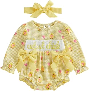 YINGISFITM Baby Girl Easter Outfit Newborn My First Easter Cutest Chicks Romper Onesie Long Sleeve Bodysuit Spring Clothes