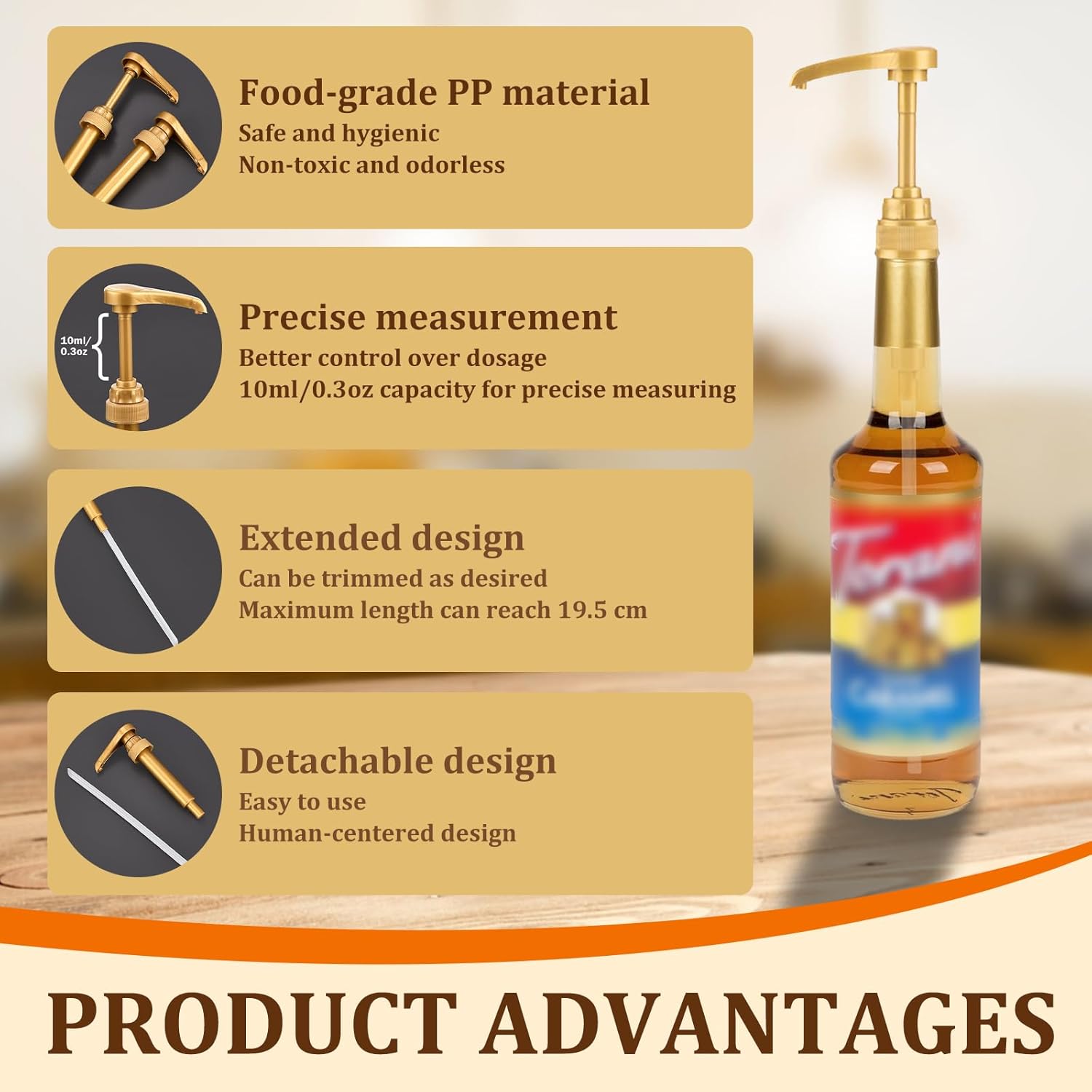 Coffee Syrup Pumps, 4 Pcs 750ml(25.4oz) Syrup Pump No Spill Syrup Pump Dispenser for Coffee Teas Vanilla Smoothies