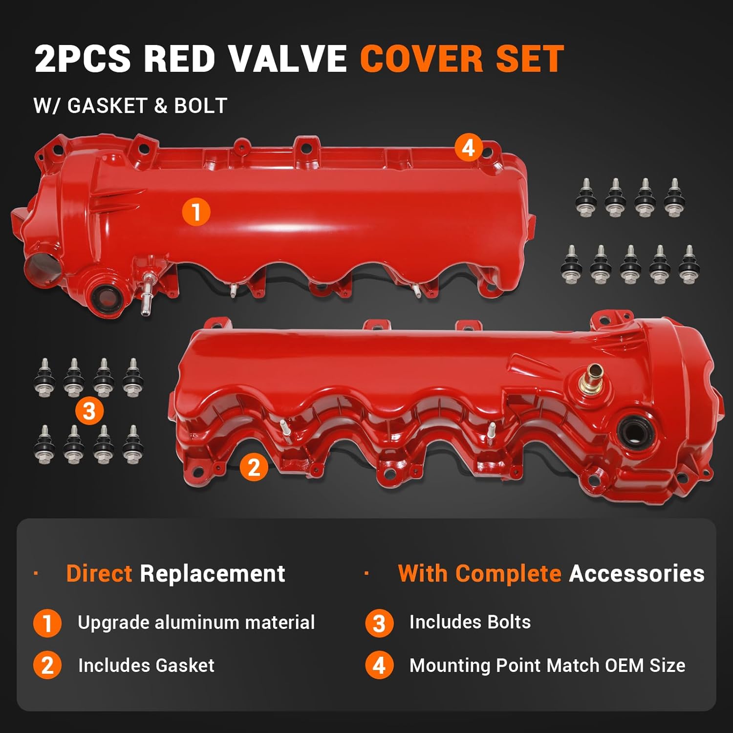 Aluminum Valve Covers Compatible with 2006-2010 Ford Explorer V8 4.6L 2009-2010 Ford F150 Truck V8 4.6L Replace# 9L1Z6582C 7L1Z6584A 9L1Z6582D