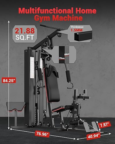 Miniatura 3 de GarveeLife Máquina de equipo de gimnasio en casa, máquina de entrenamiento de cuerpo completo con pila de peso de 150 libras, estación de ejercicio