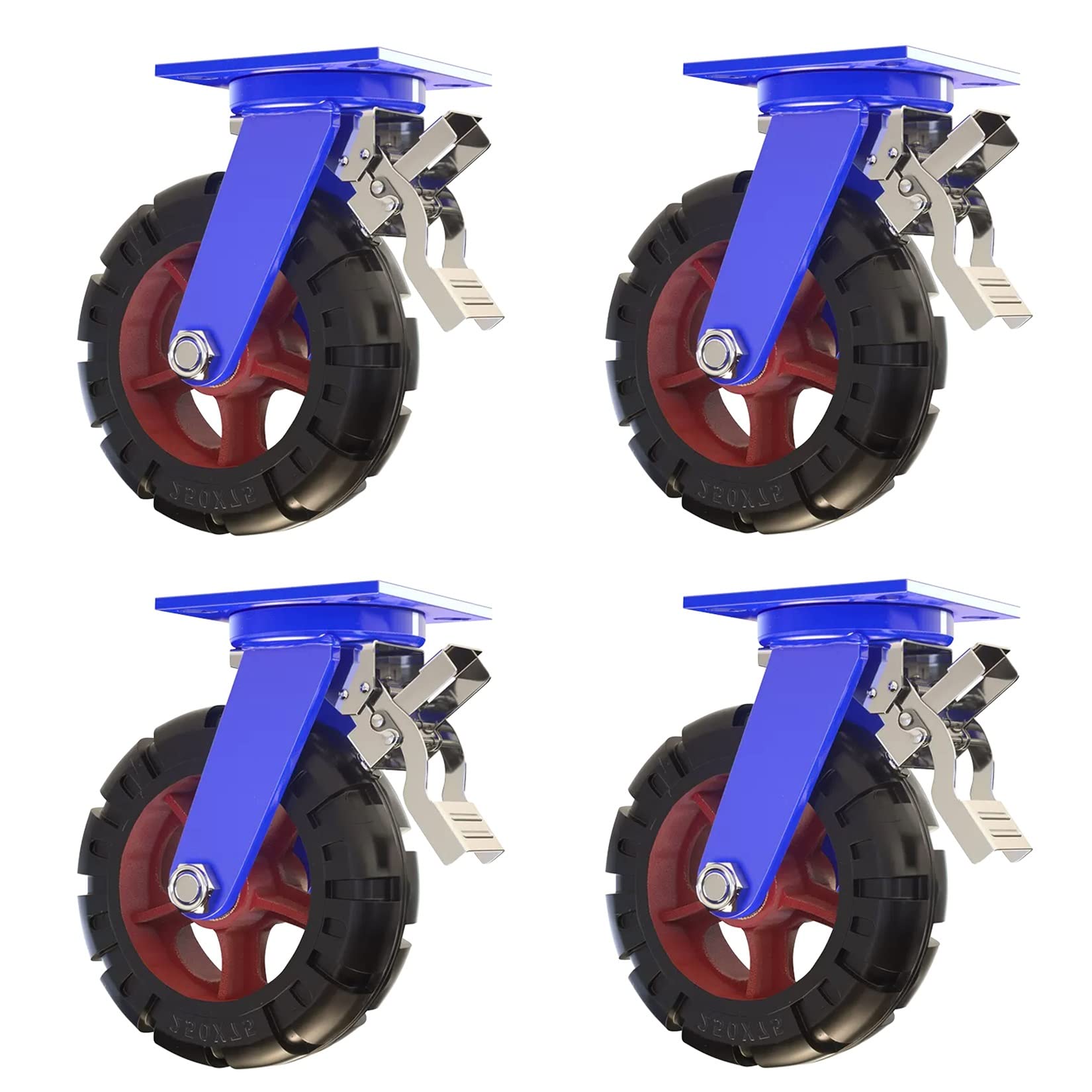 GYEQXKT Heavy Duty Swivel Caster Wheels Set of 4 - Solid Rubber Dual Locking Brakes 2000 lbs Load Capacity Perfect for Industrial Equipment & Heavy Machinery